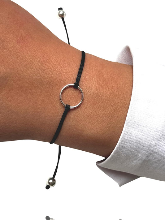 Handmade 925 Sterling Silver Minimalist Circle Charm Bracelet for Women