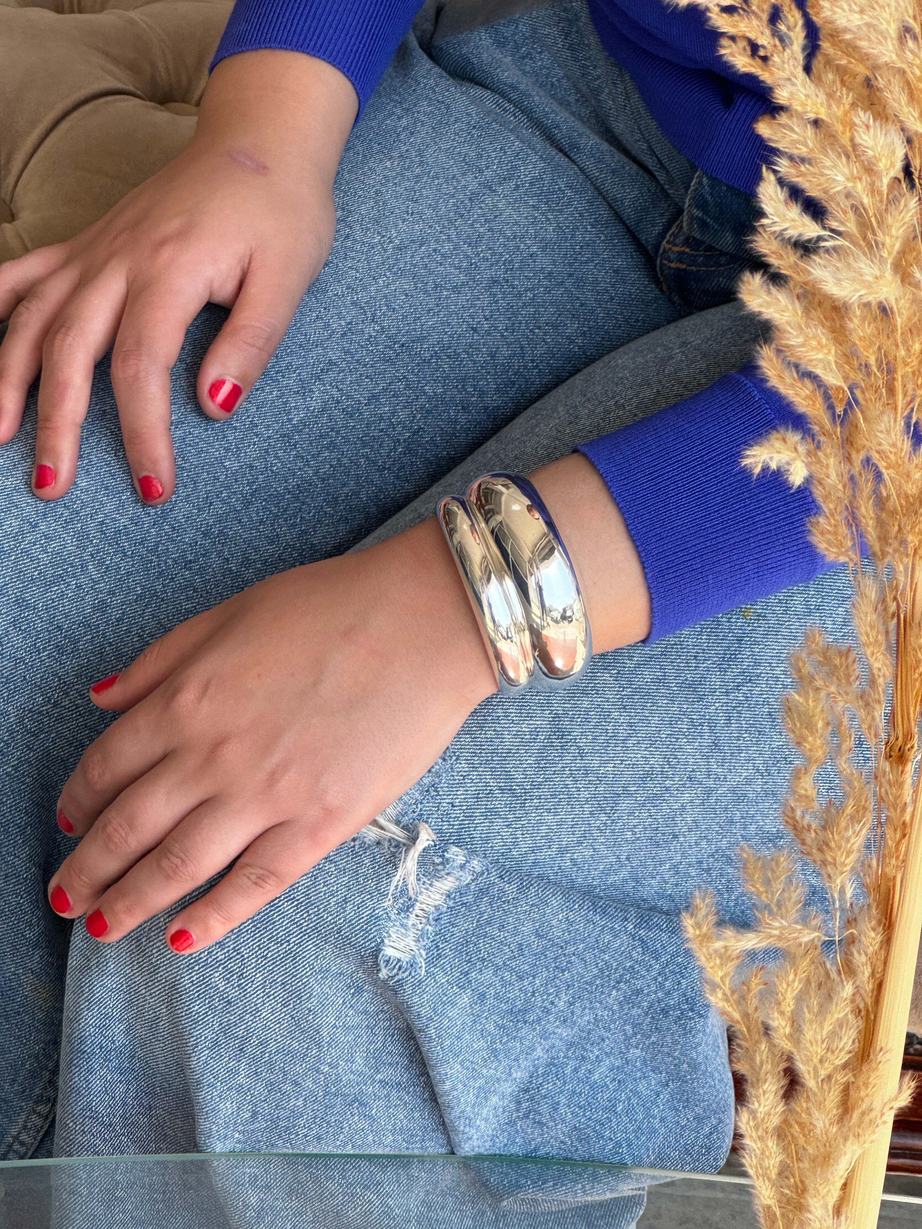 Sterling Silver Curve Bangle Bracelet