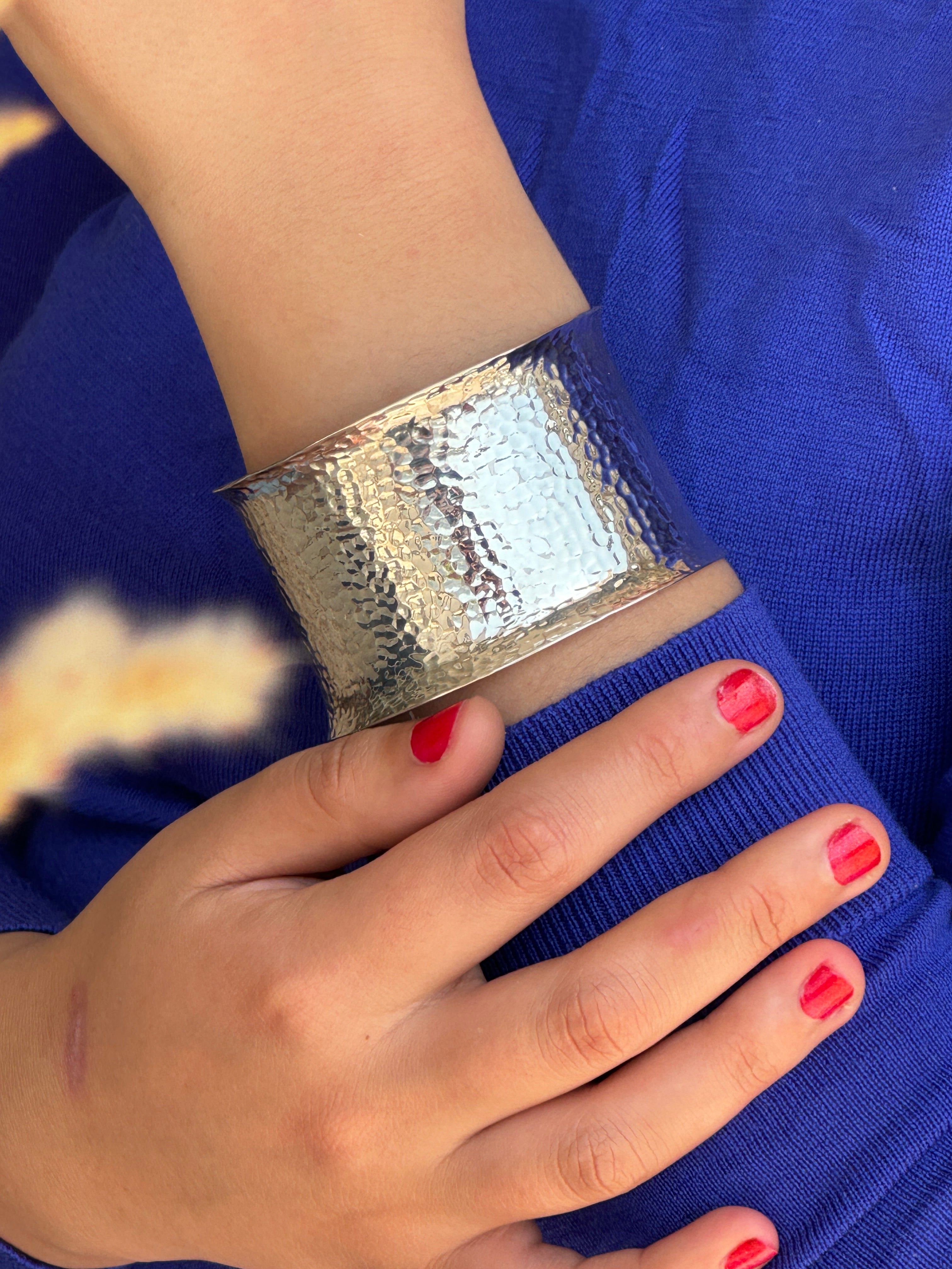 Large Hammered Sterling Silver Chunky Cuff Bangle Bracelet