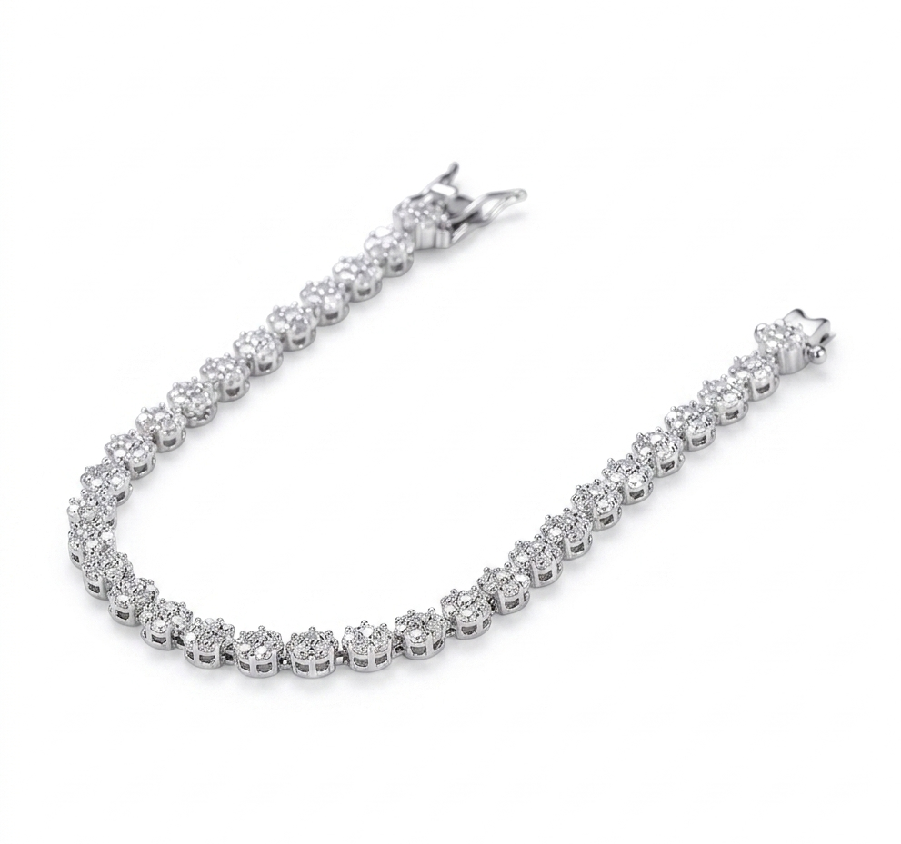 Sparkling Moissanite Flower Tennis Bracelet in 925 Sterling Silver - Floral Cluster Design