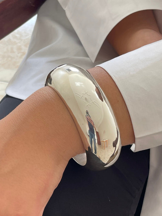 Sterling Silver Large Chunky Sculpted Bangle Bracelet