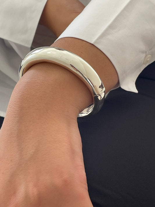 sterling silver plain shiny bright bangle bracelet