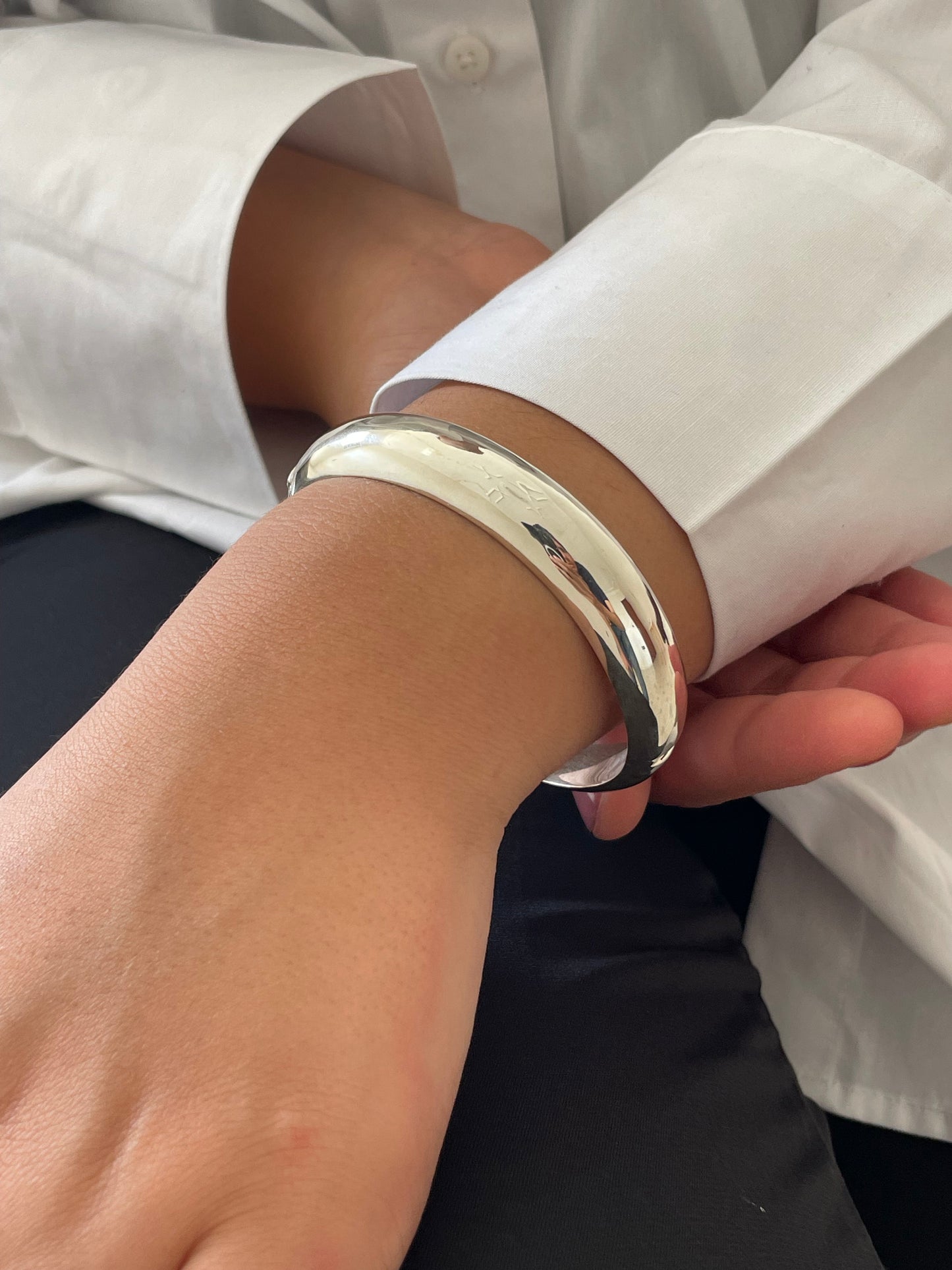 Silver Sterling Chunky Smooth Bangle Bracelet