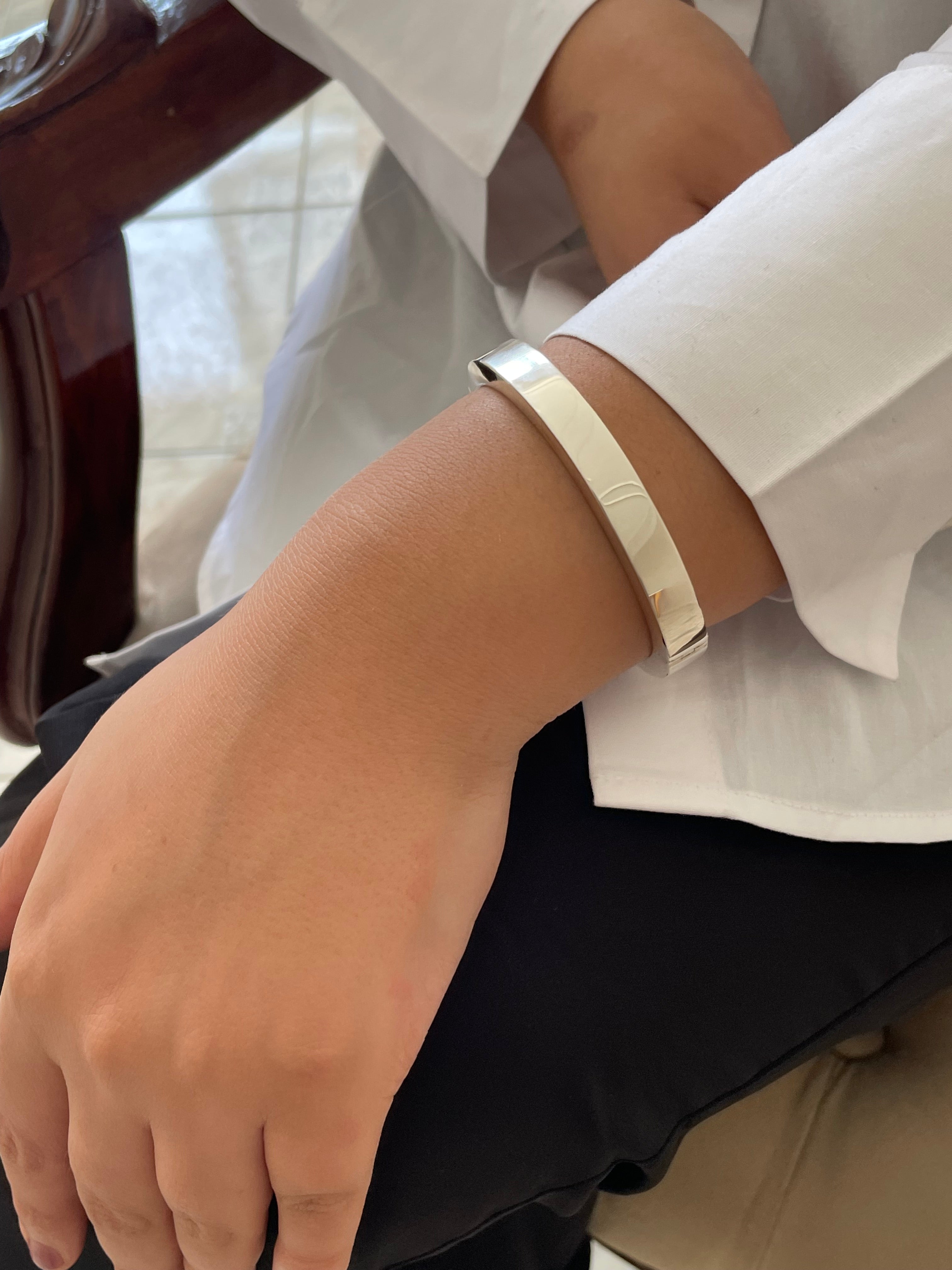 925 Sterling Silver Chunky Hinged Bangle Bracelet