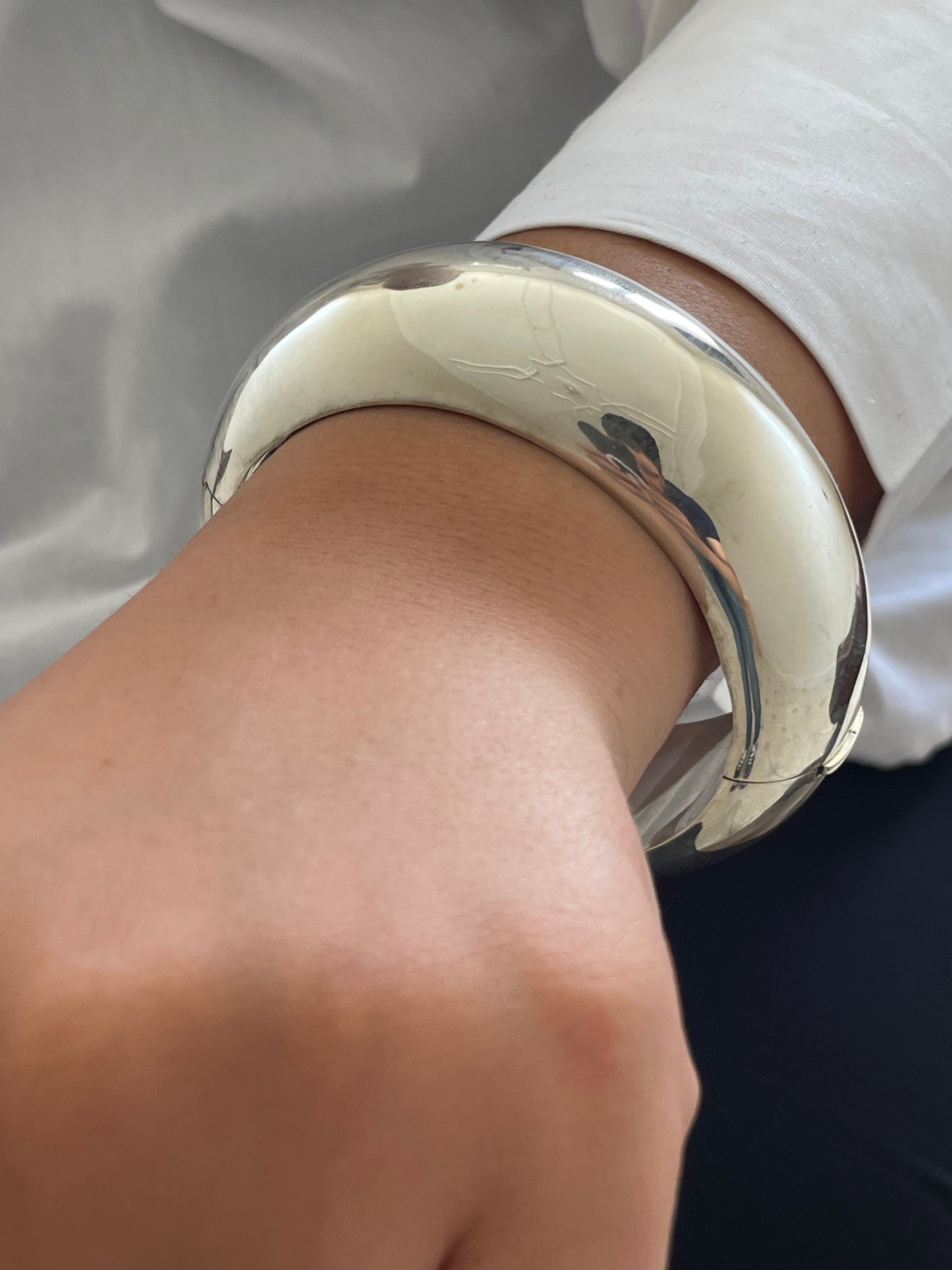 Sterling Silver Large Hinged Chunky Sculpted Bangle Bracelet