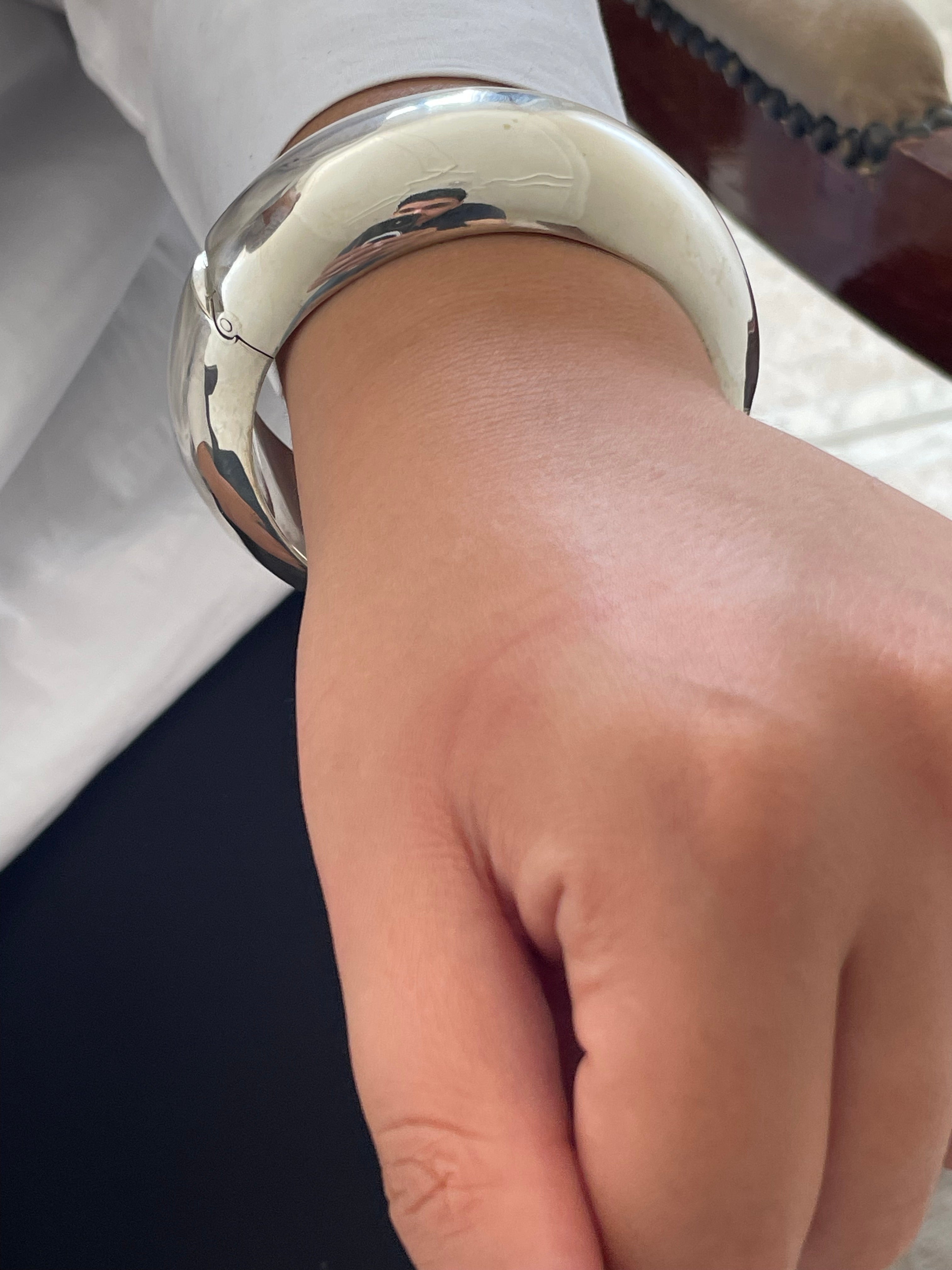 Sterling Silver Large Hinged Chunky Sculpted Bangle Bracelet
