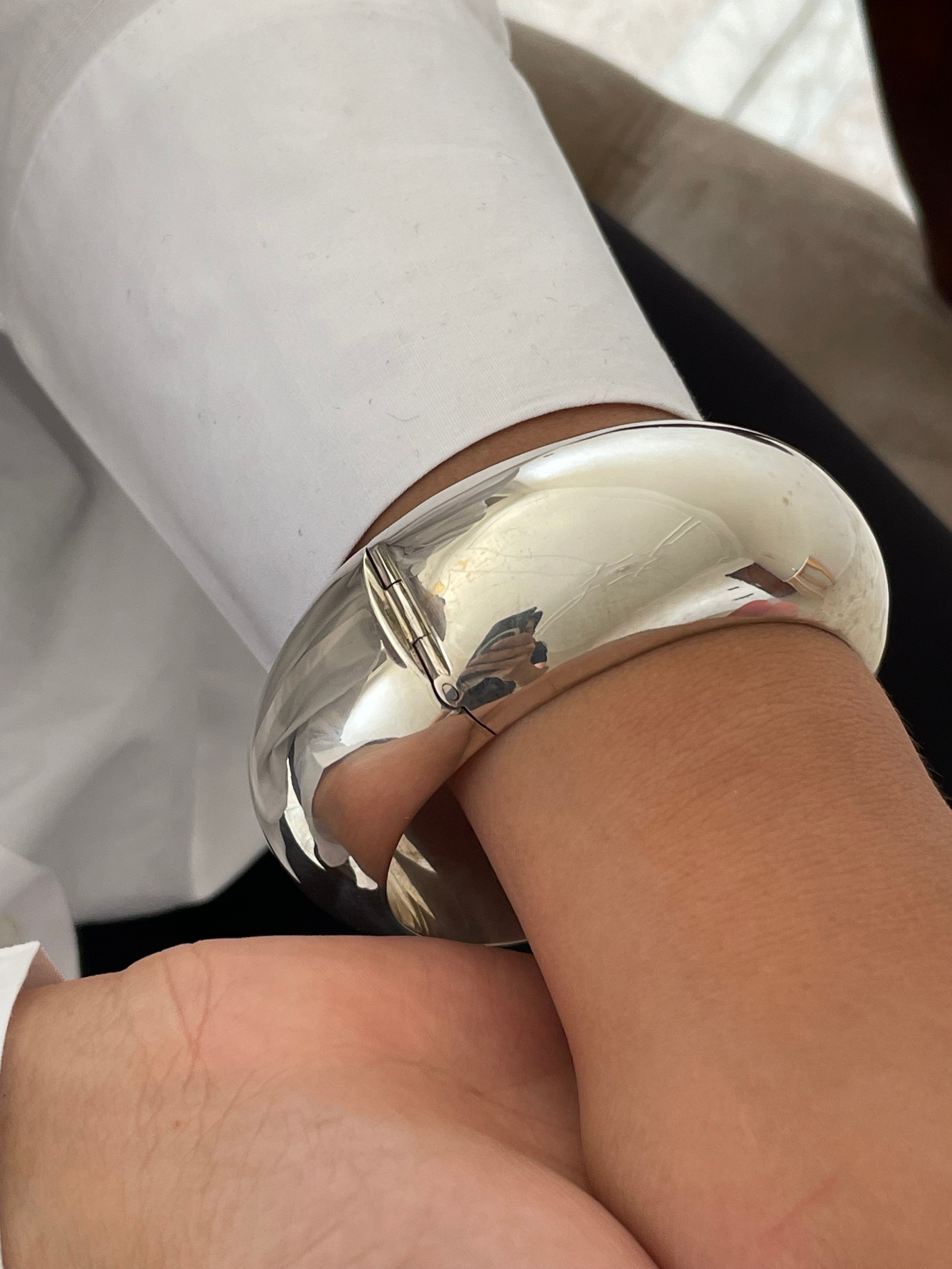 Sterling Silver Large Hinged Chunky Sculpted Bangle Bracelet