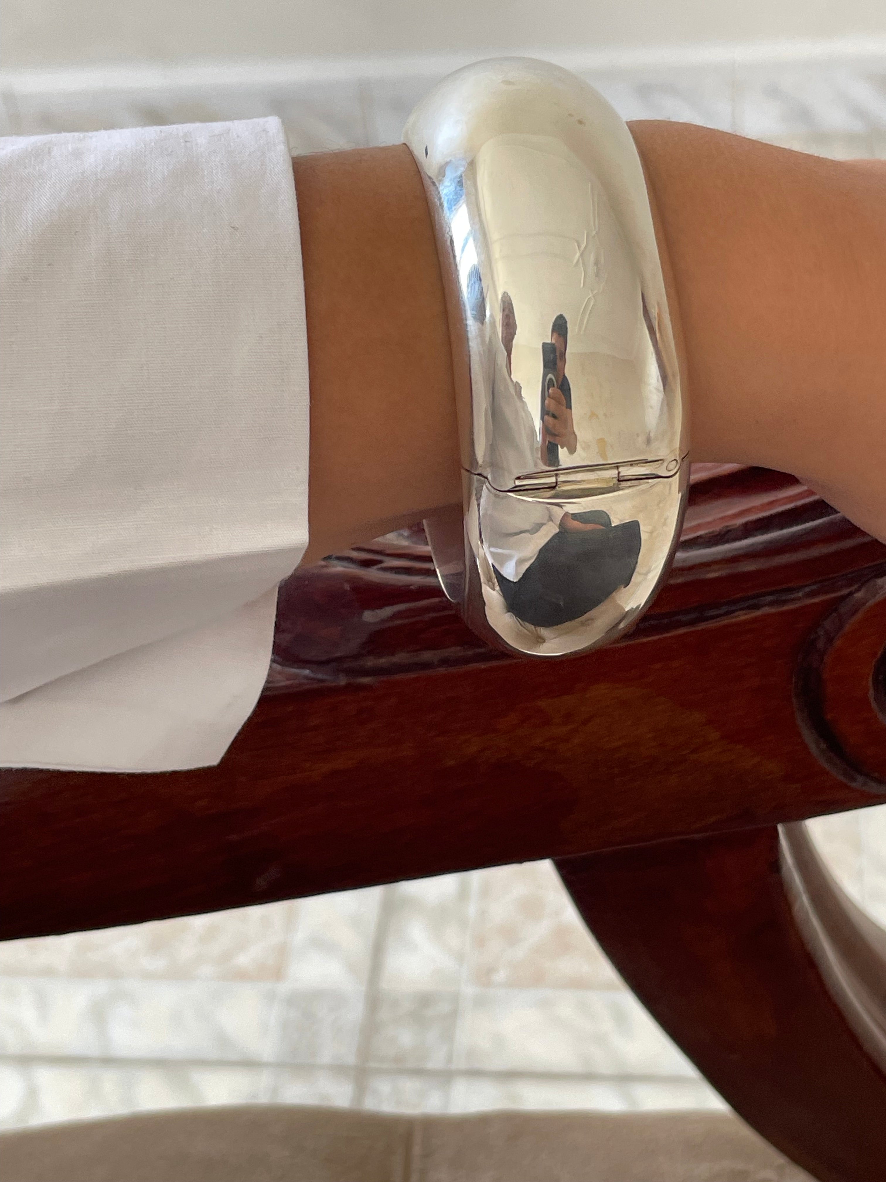 Sterling Silver Large Hinged Chunky Sculpted Bangle Bracelet