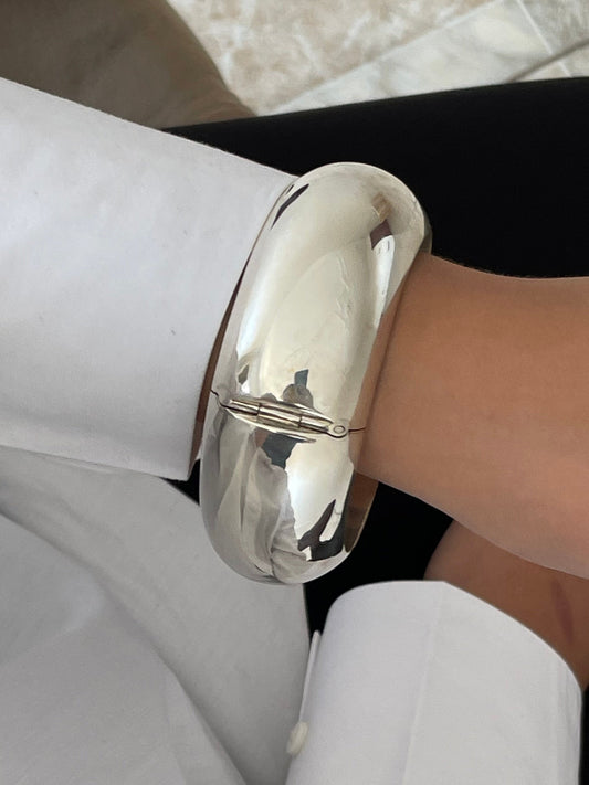 Sterling Silver Large Hinged Chunky Sculpted Bangle Bracelet