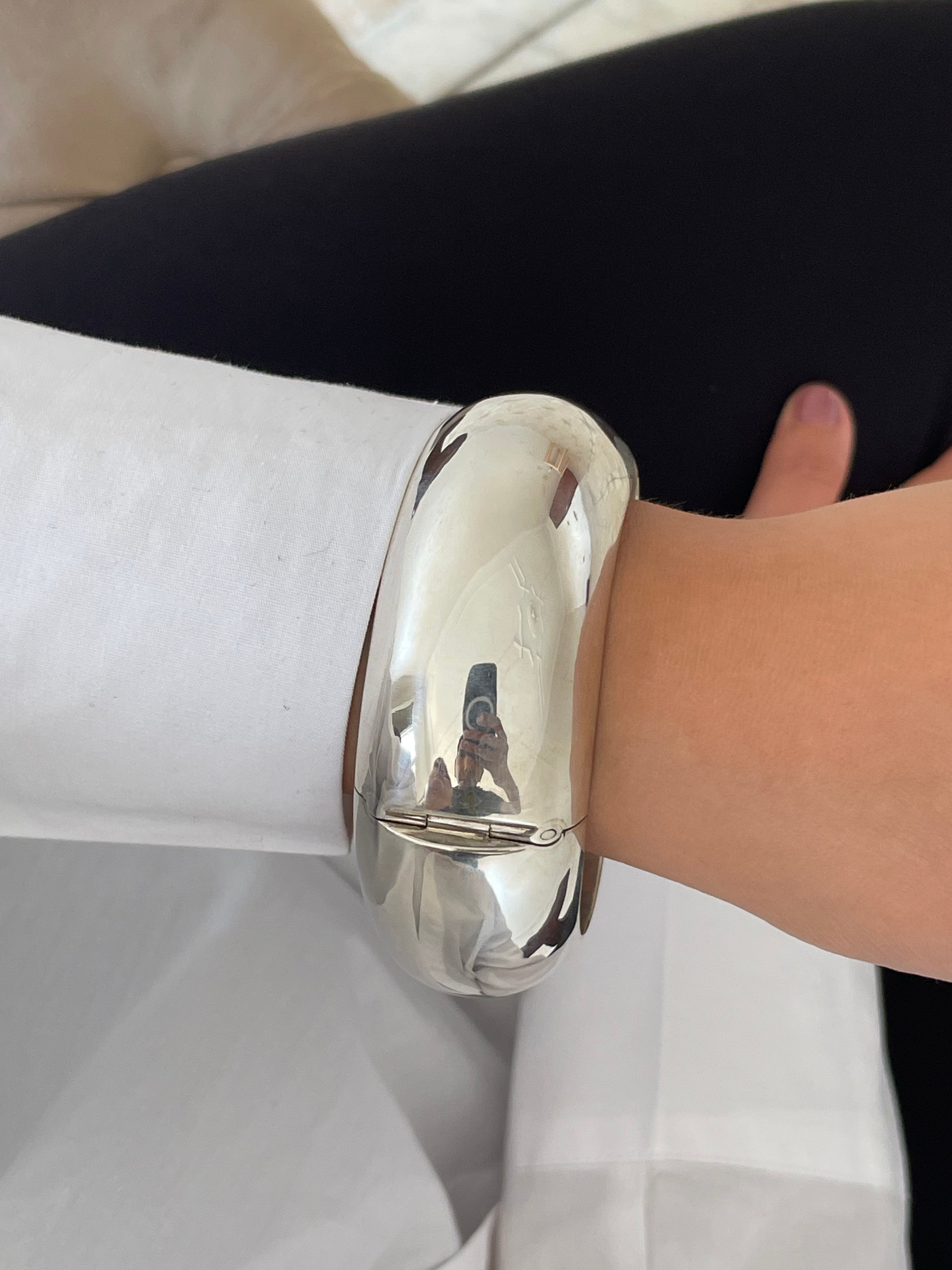 Sterling Silver Large Hinged Chunky Sculpted Bangle Bracelet