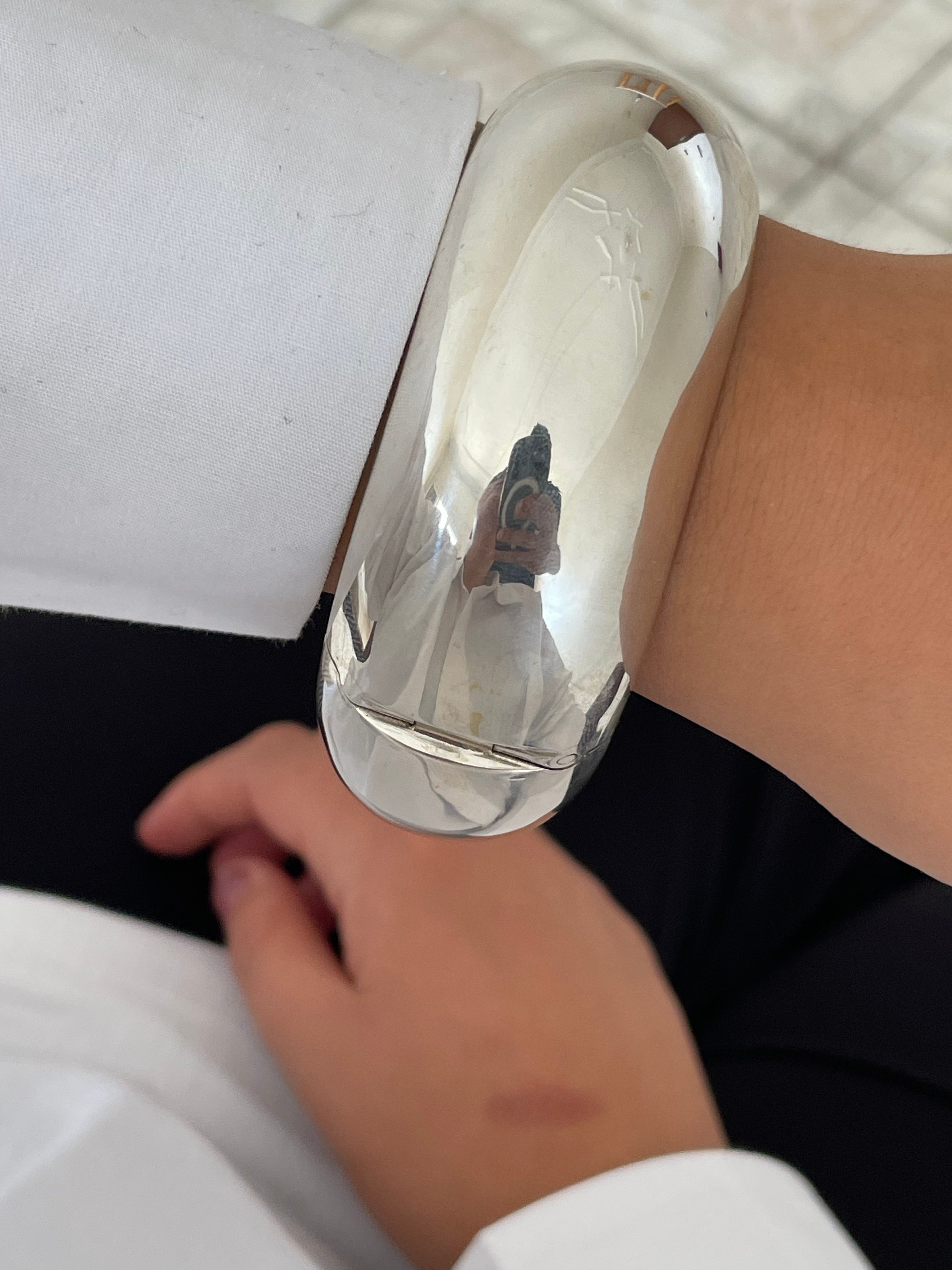 Sterling Silver Large Hinged Chunky Sculpted Bangle Bracelet