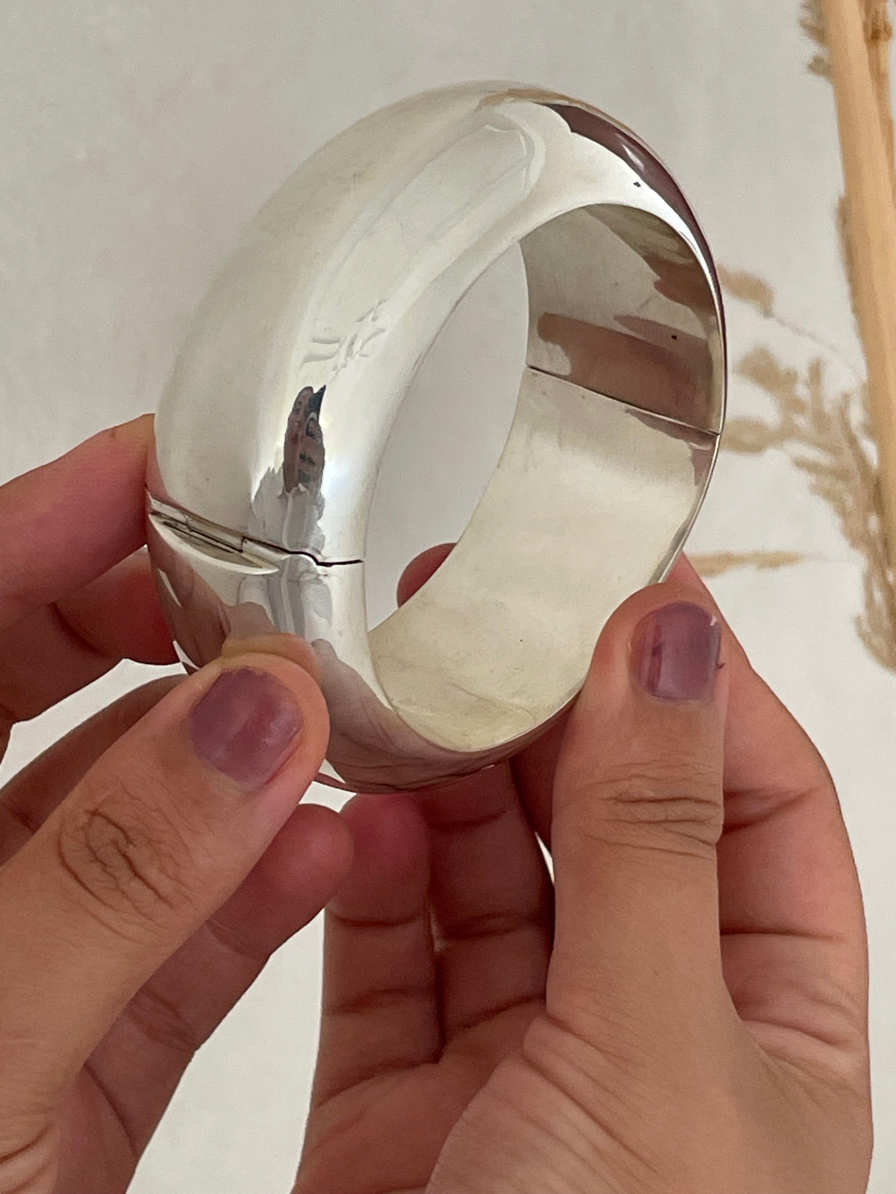 Sterling Silver Large Hinged Chunky Sculpted Bangle Bracelet