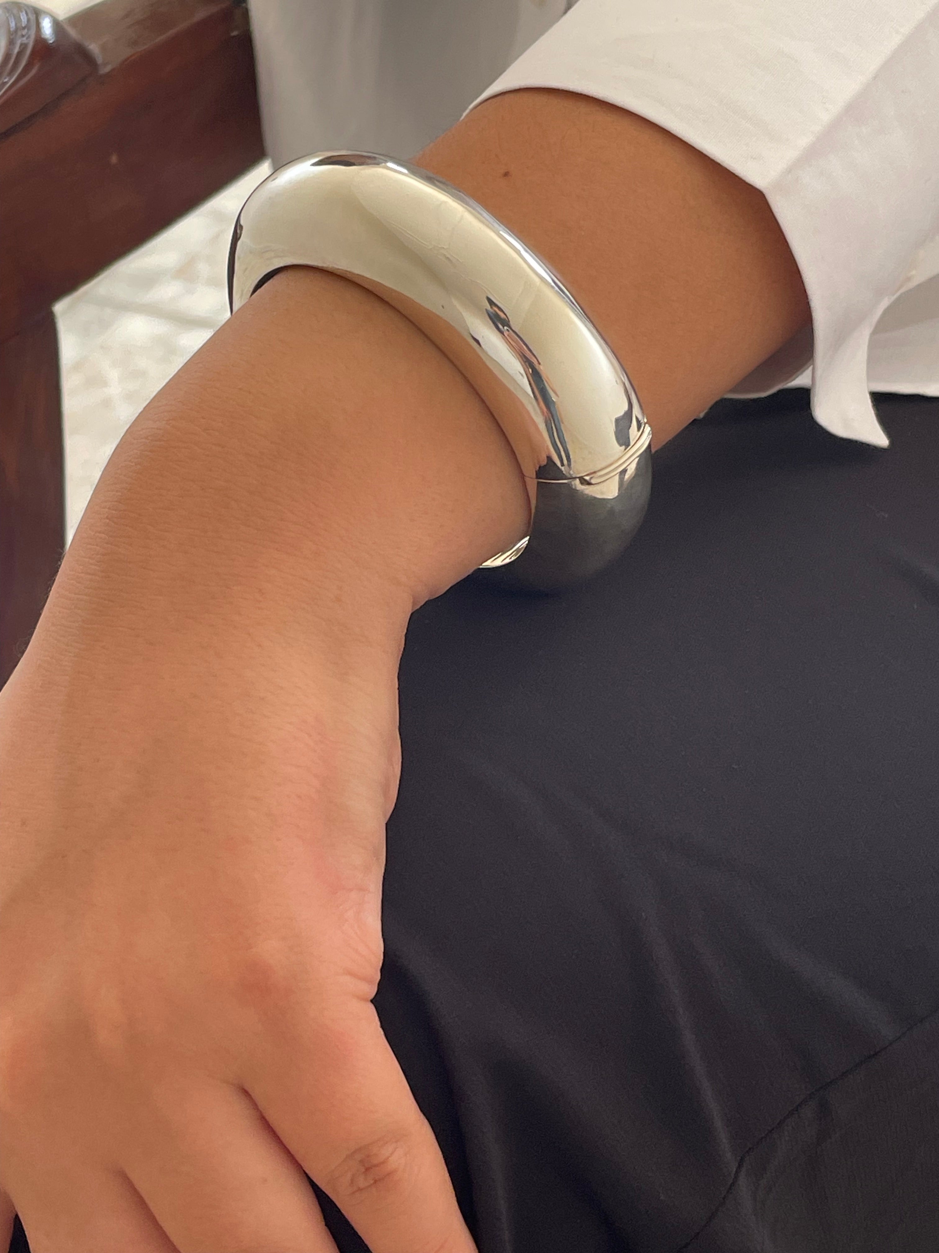 Silver Sterling Large Hinged Cloud Bangle bracelet