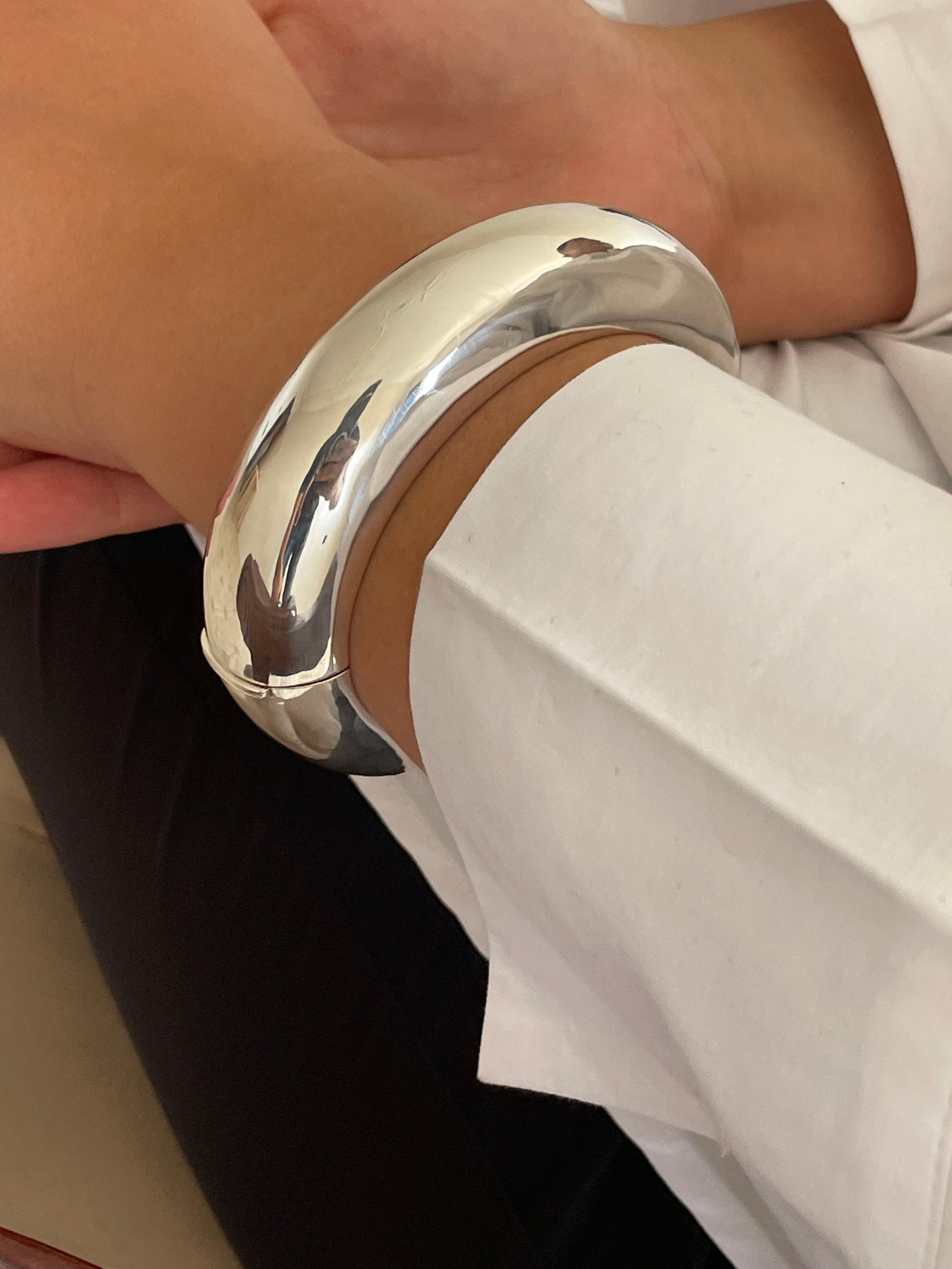 Silver Sterling Large Hinged Cloud Bangle bracelet