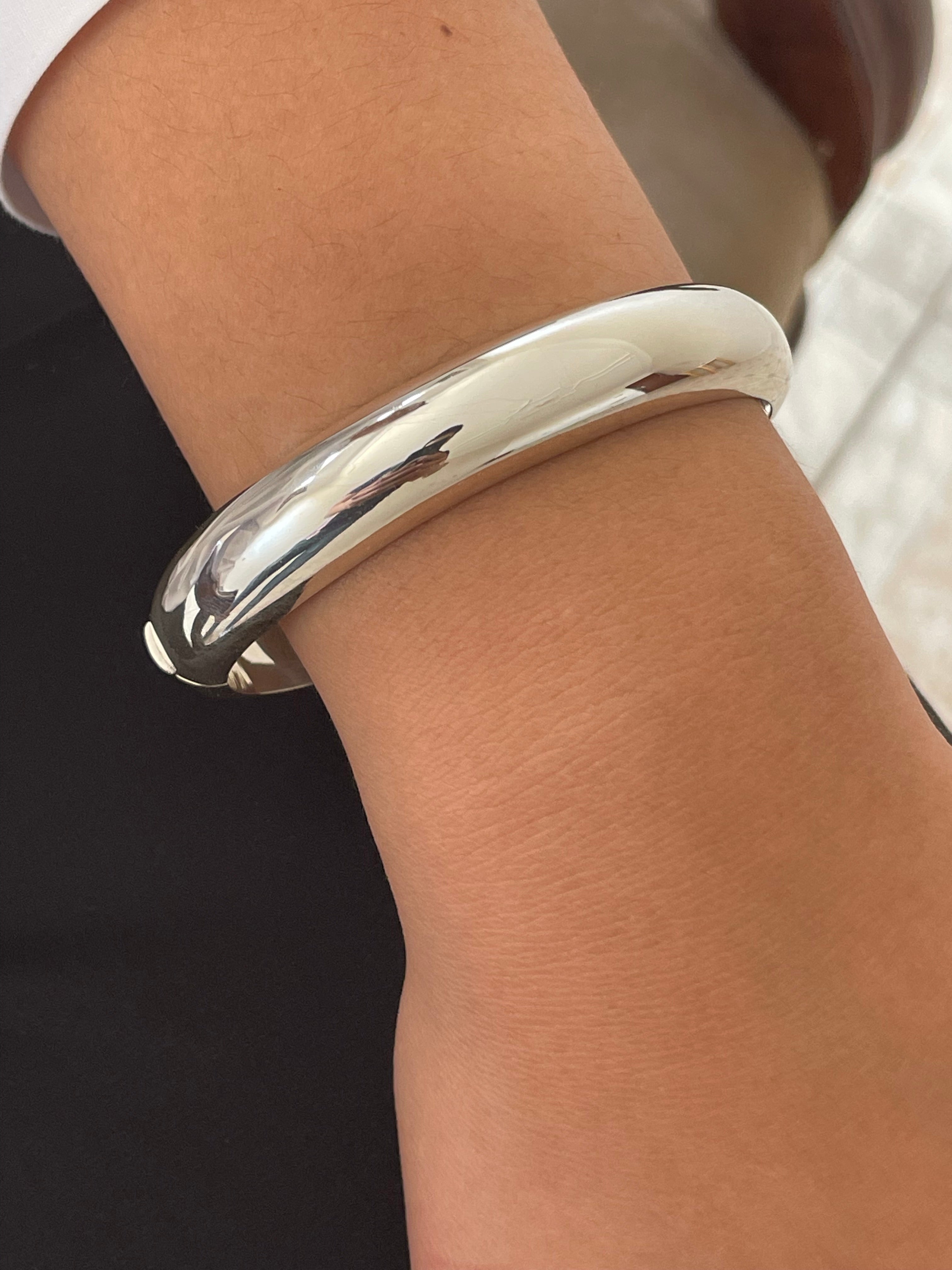 925 Sterling Silver Chunky Bangle - Elegant Silver Bangles for Women