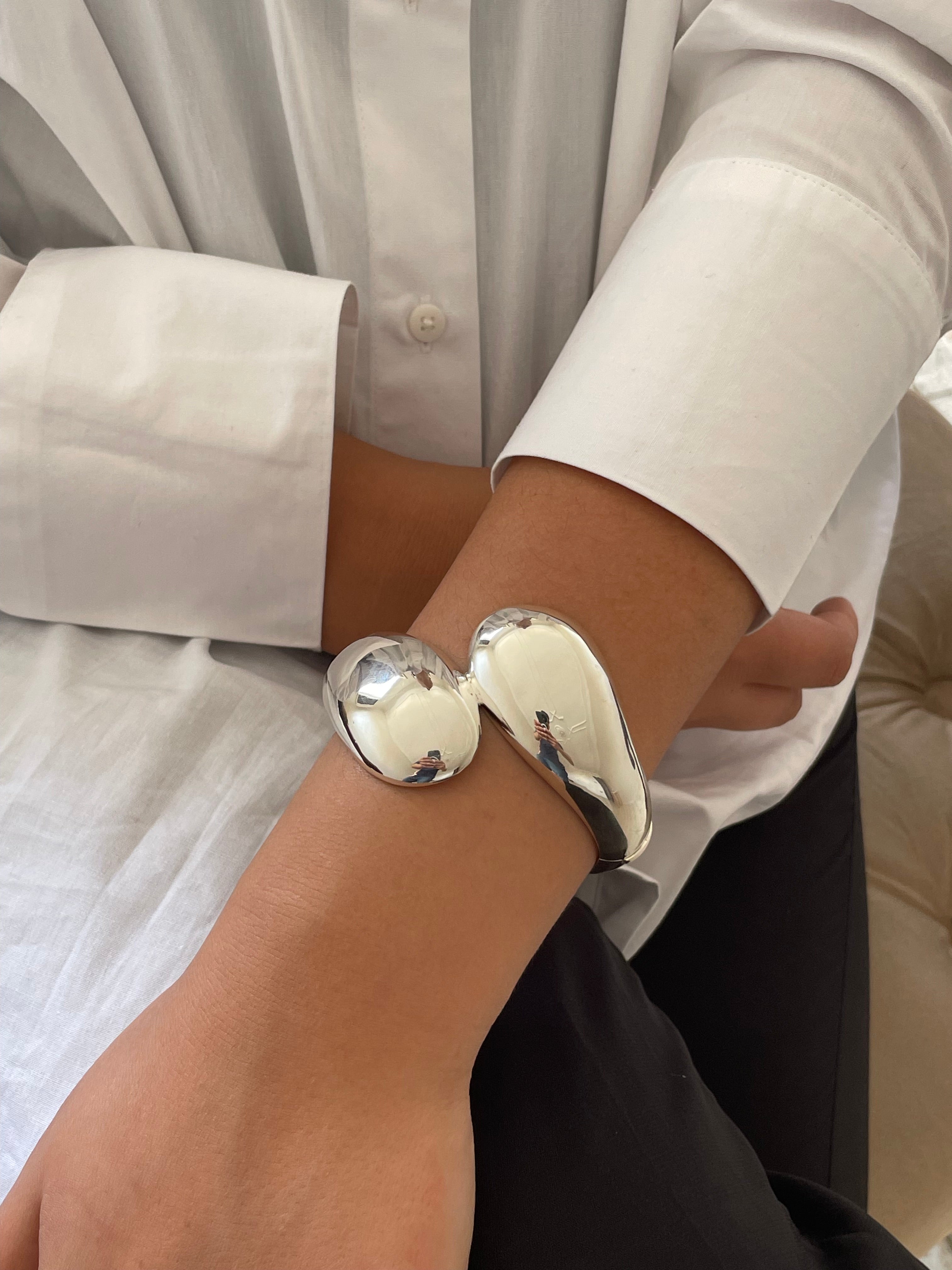 Sterling Silver Puffy Tapered Bypass Bangle Bracelet