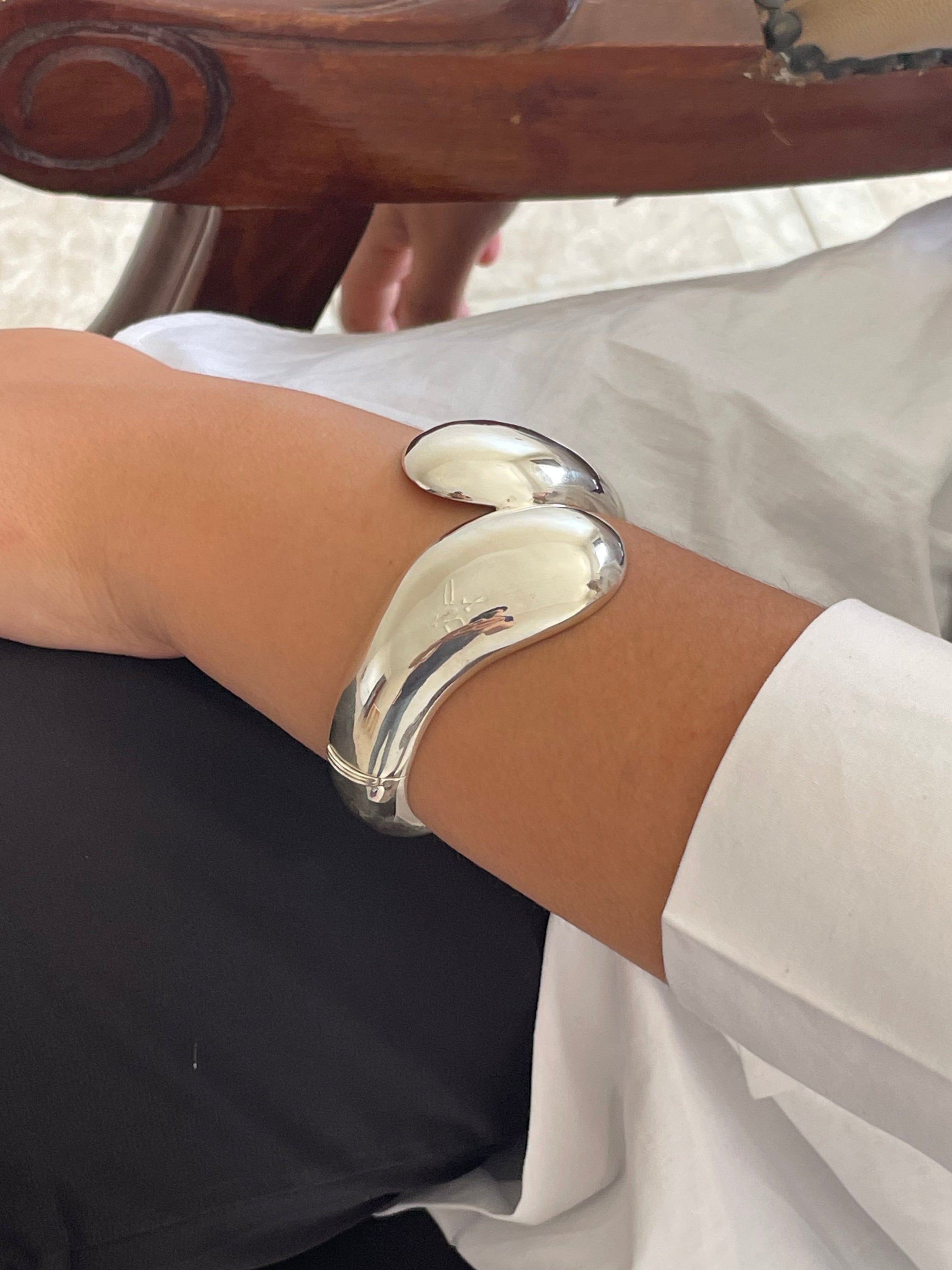 Sterling Silver Puffy Tapered Bypass Bangle Bracelet