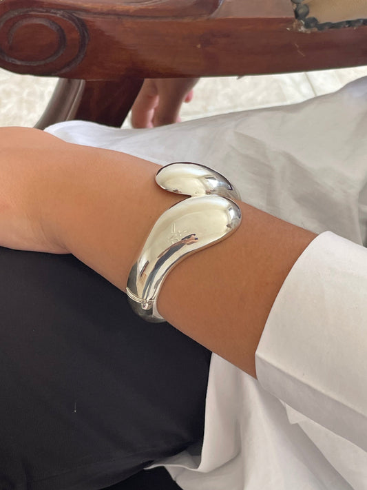 Sterling Silver Puffy Tapered Bypass Bangle Bracelet