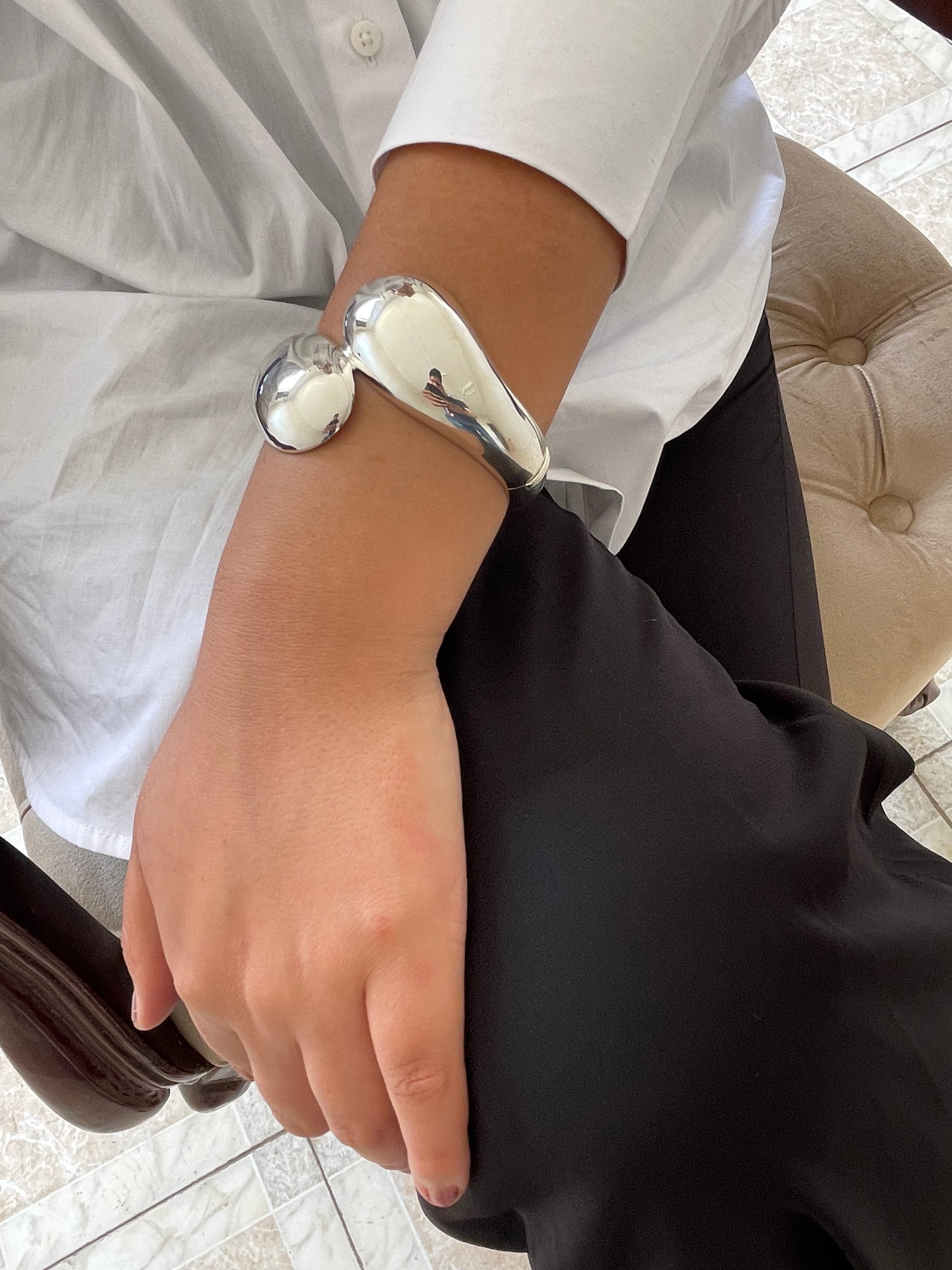 Sterling Silver Puffy Tapered Bypass Bangle Bracelet