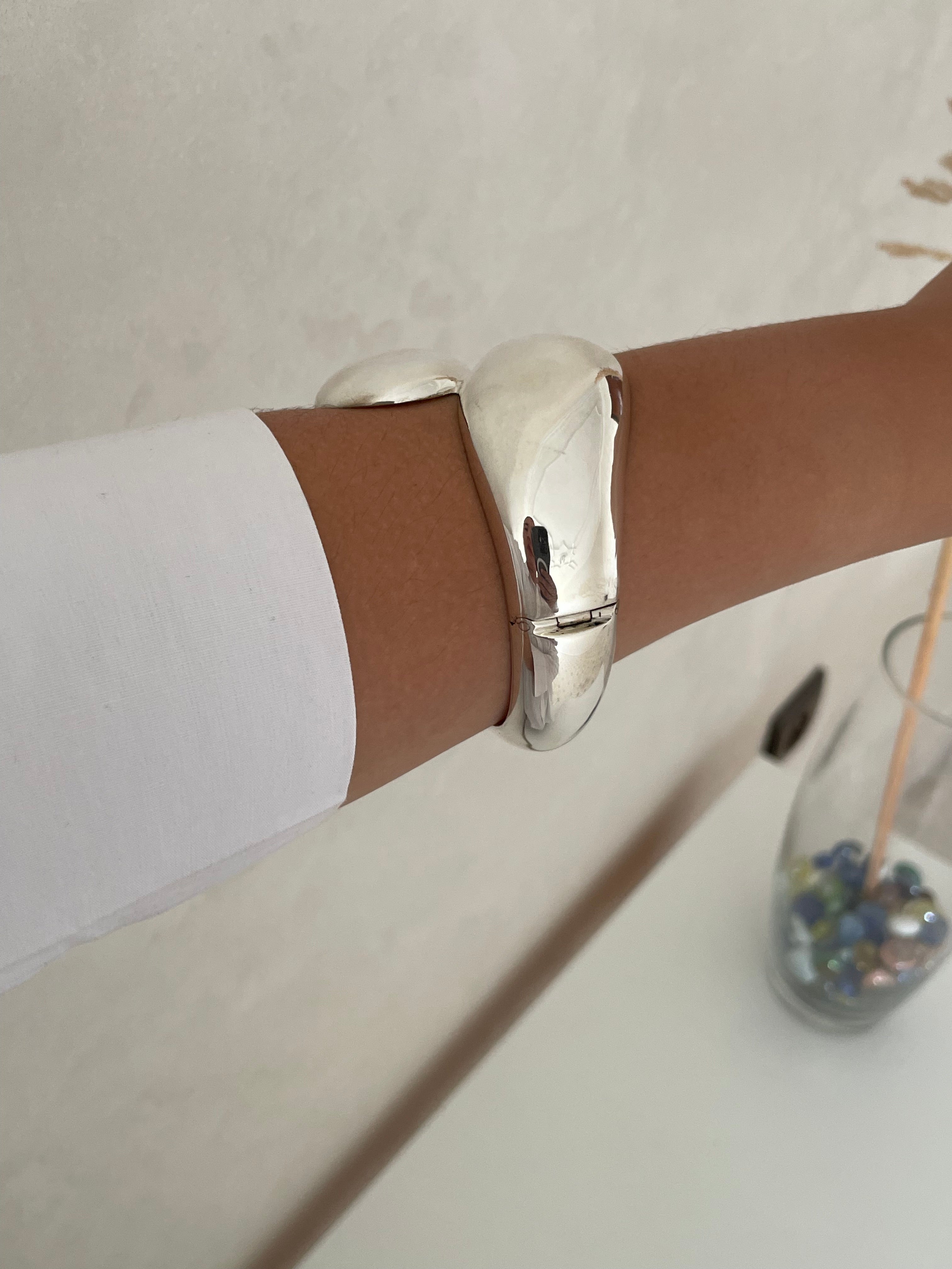 Sterling Silver Puffy Tapered Bypass Bangle Bracelet