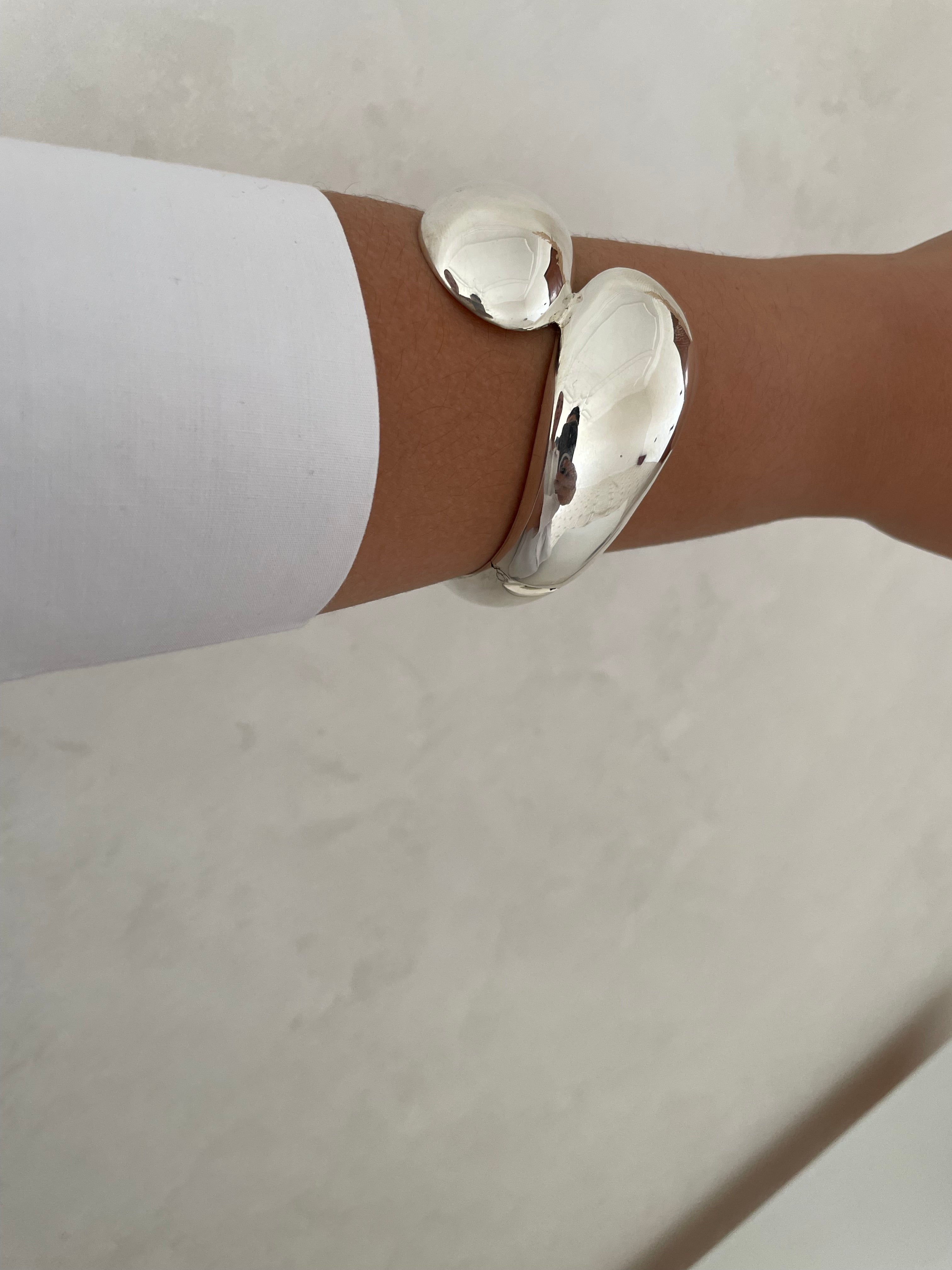 Sterling Silver Puffy Tapered Bypass Bangle Bracelet