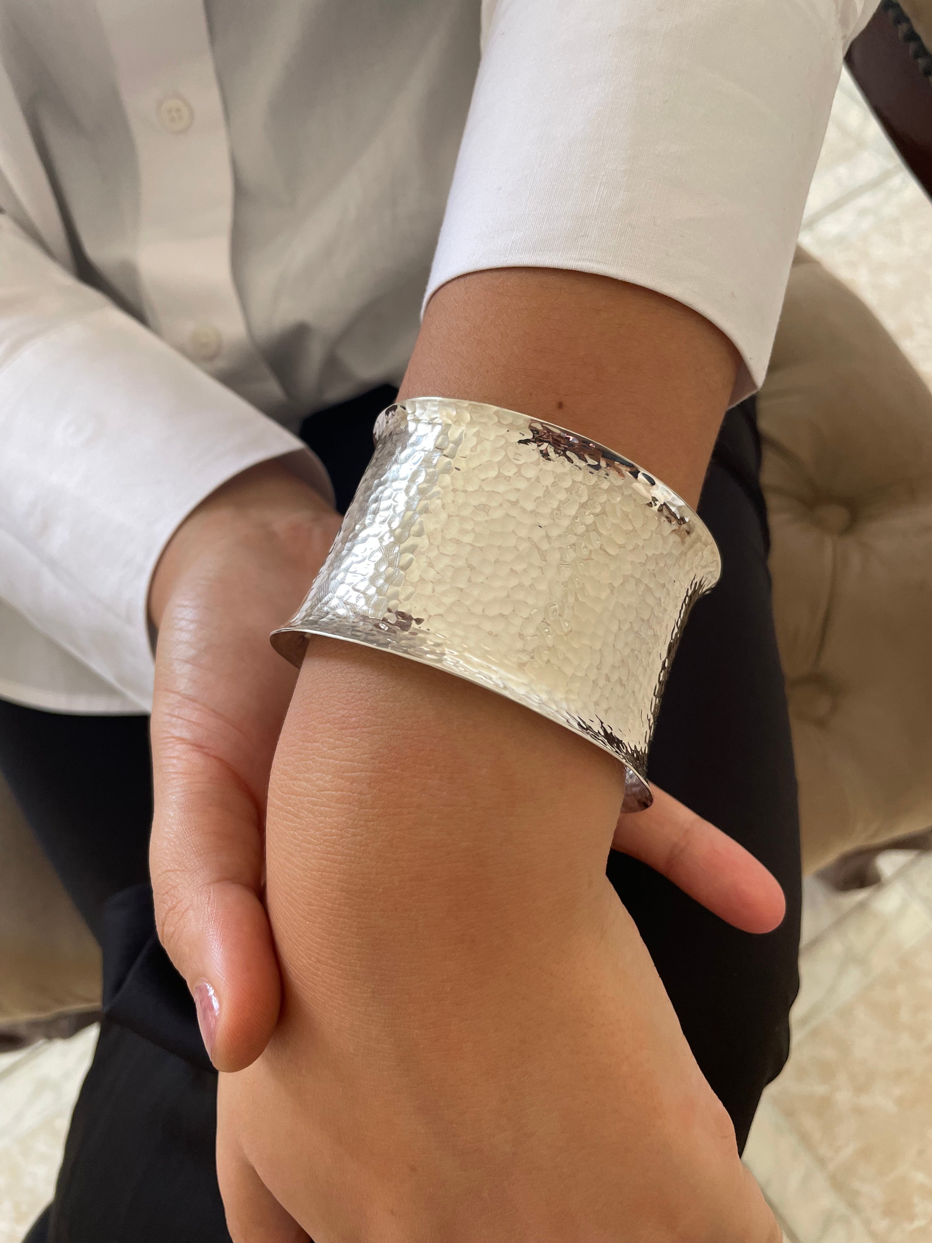 Large Hammered Sterling Silver Chunky Cuff Bangle Bracelet