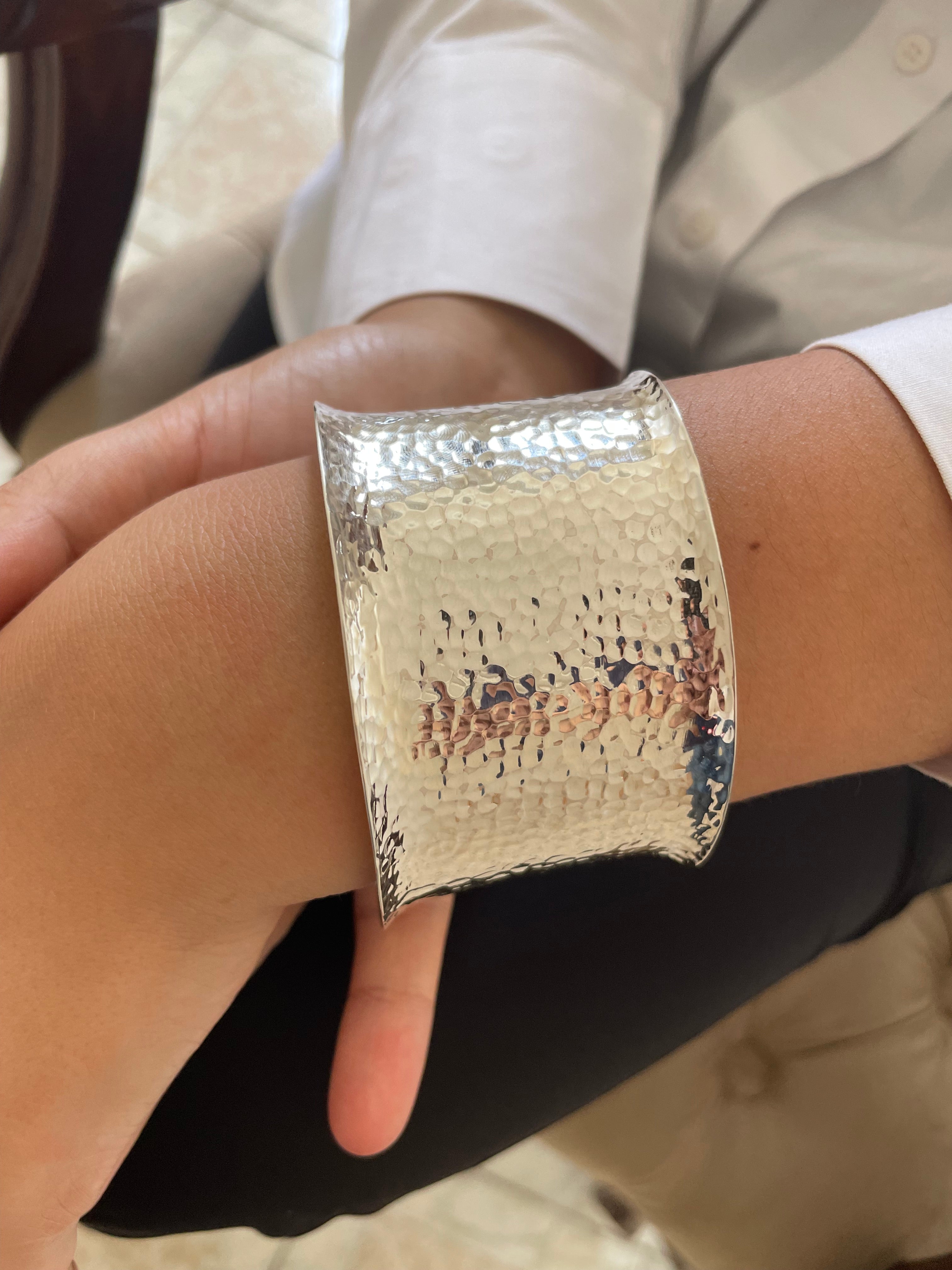 Large Hammered Sterling Silver Chunky Cuff Bangle Bracelet
