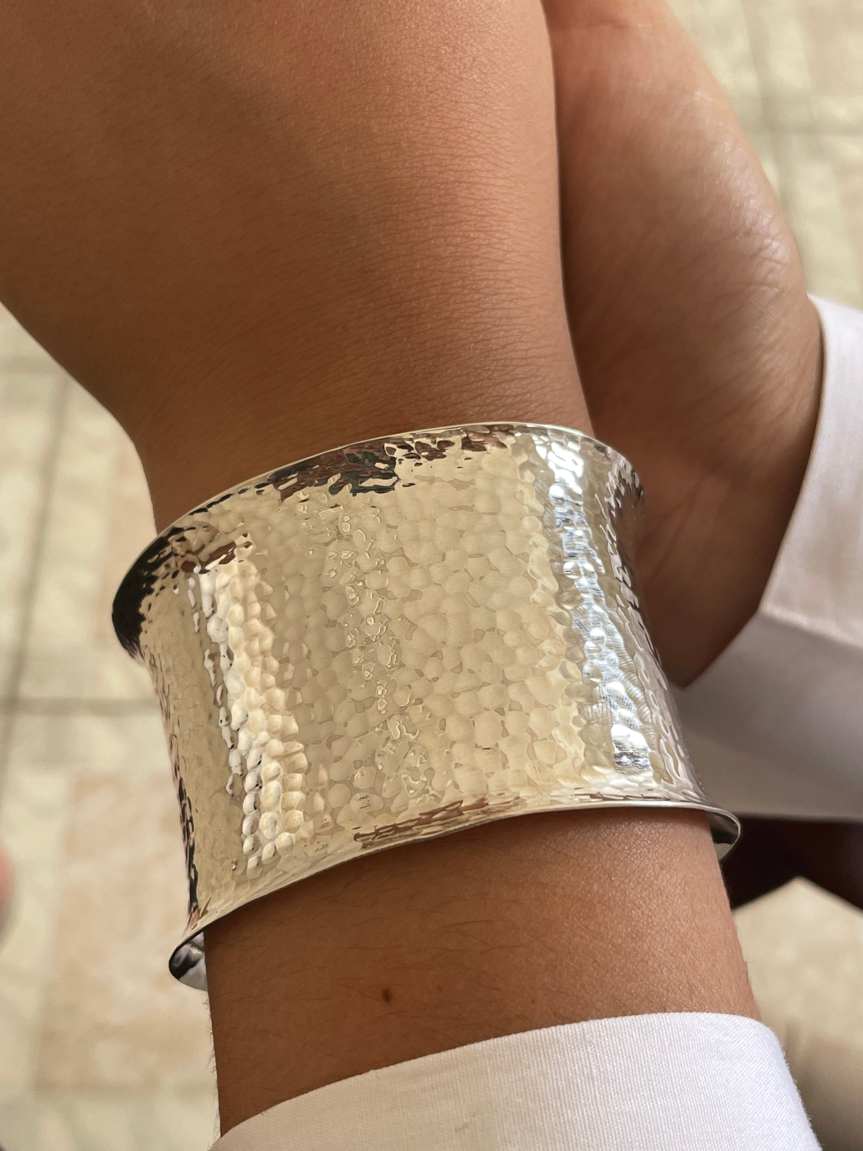 Large Hammered Sterling Silver Chunky Cuff Bangle Bracelet