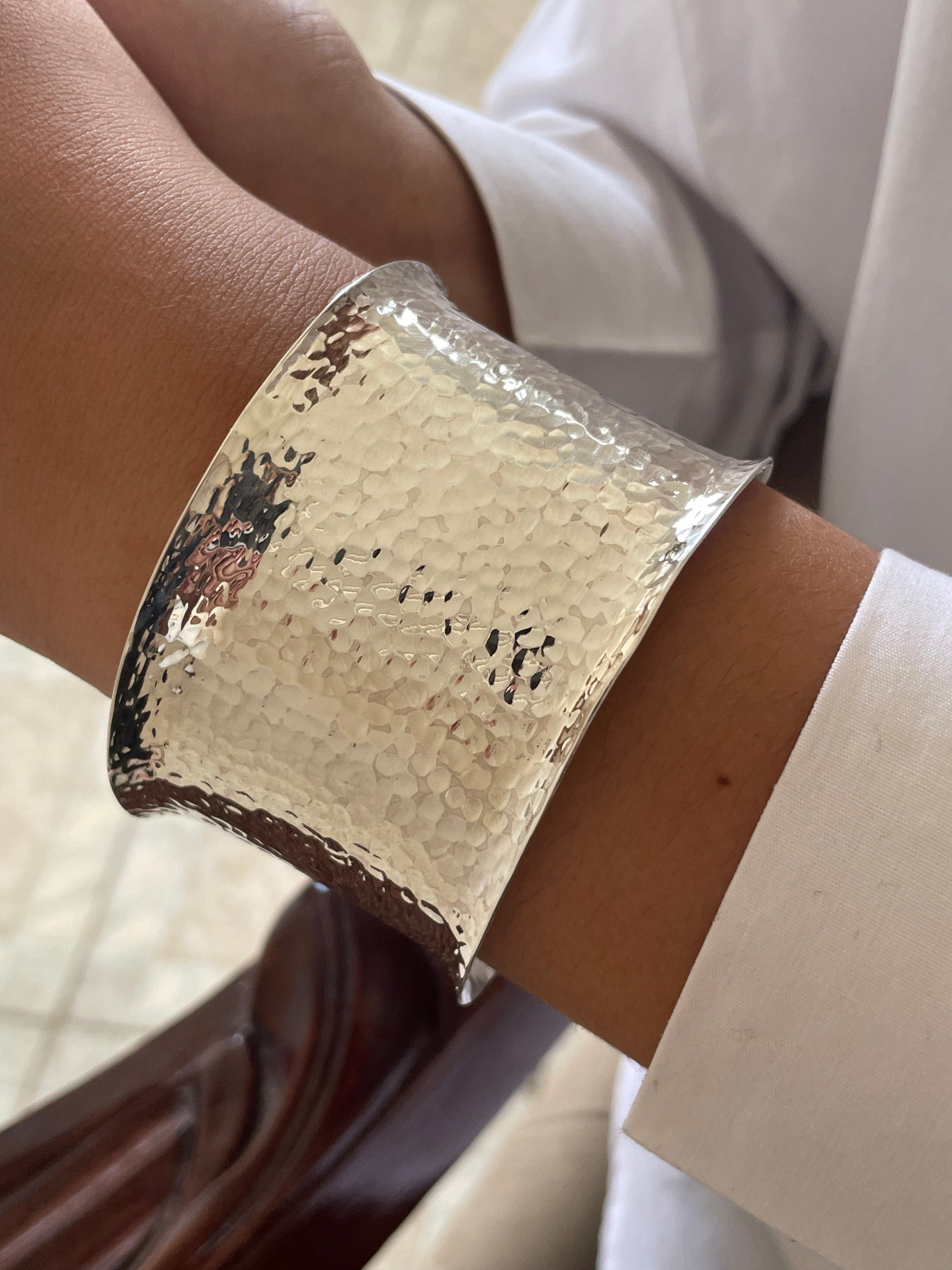 Large Hammered Sterling Silver Chunky Cuff Bangle Bracelet