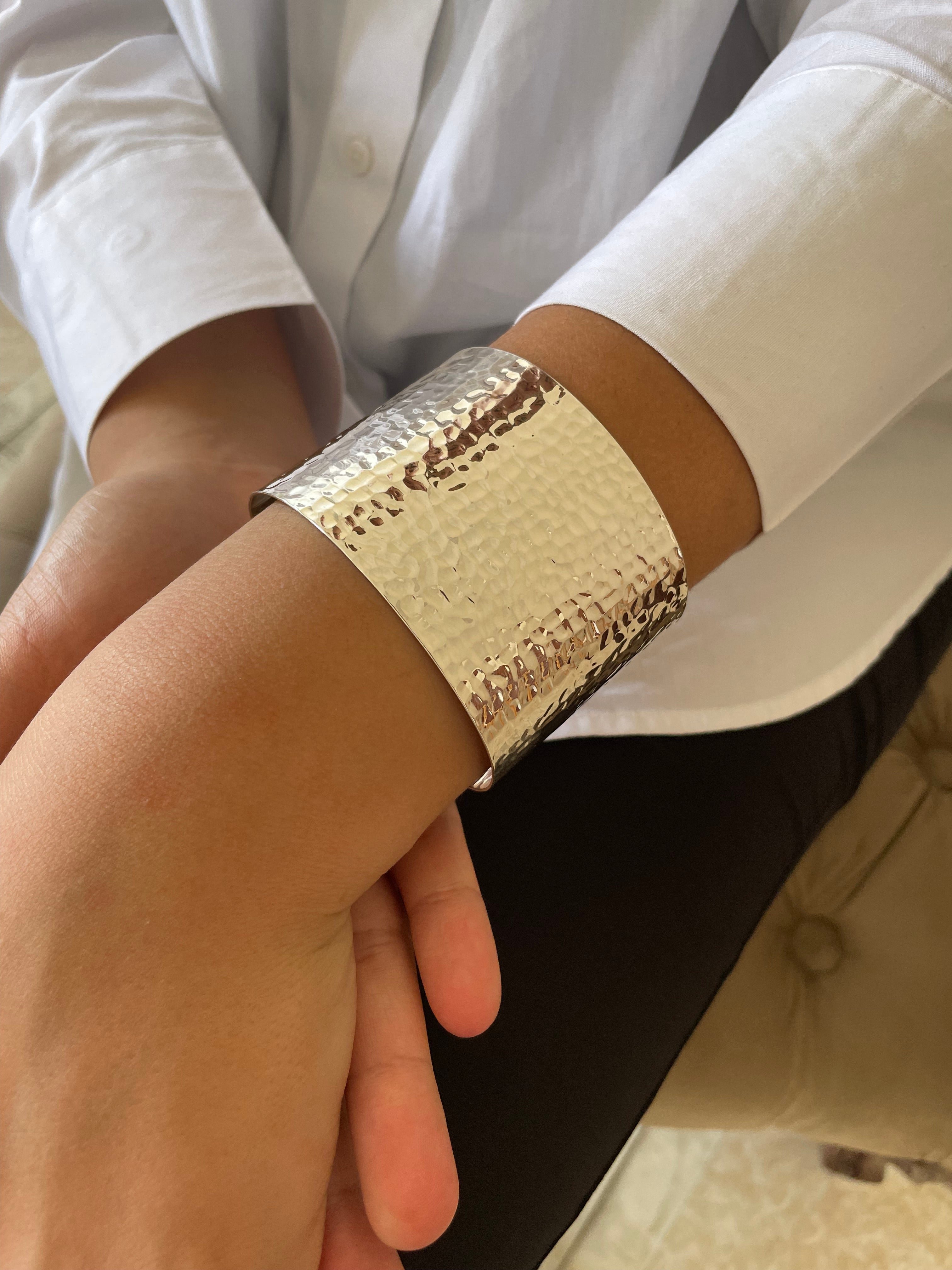 Sterling Silver Large Hammered Cuff Bangle Bracelet