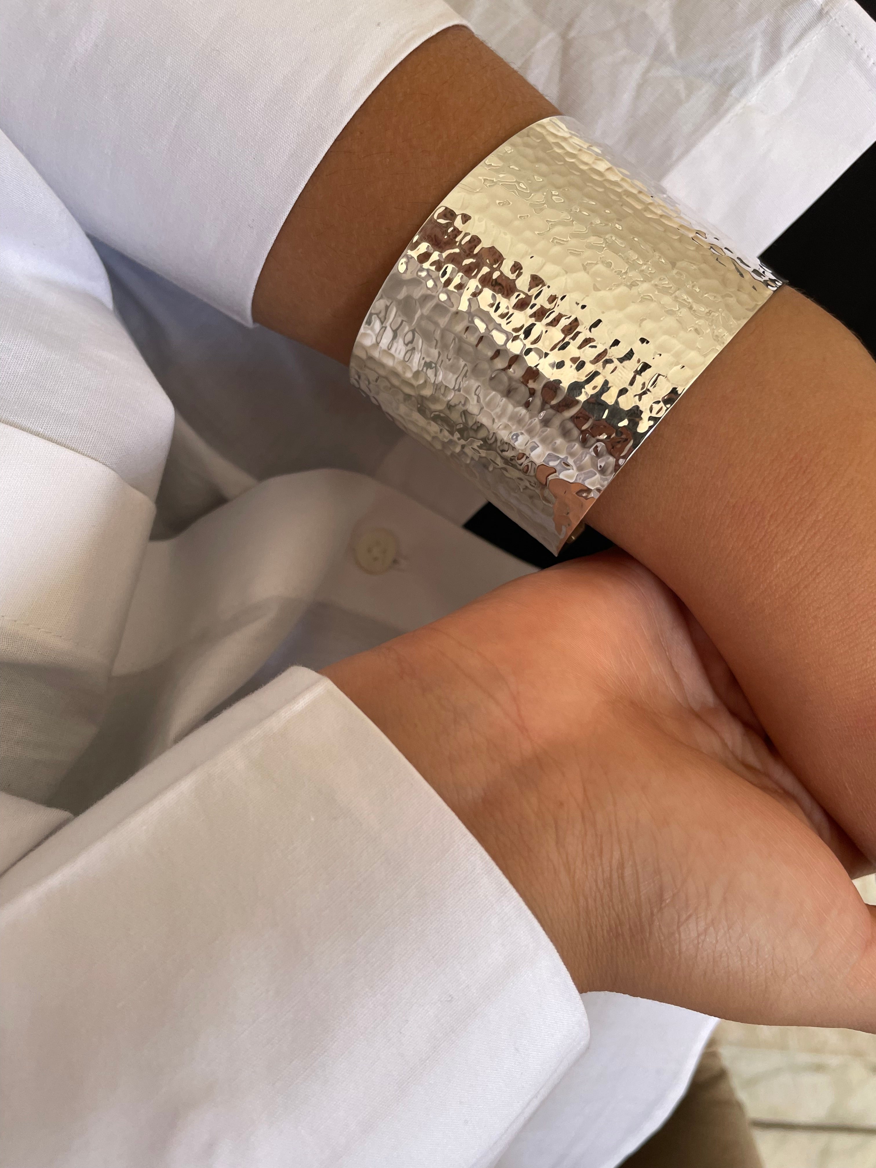 Sterling Silver Large Hammered Cuff Bangle Bracelet