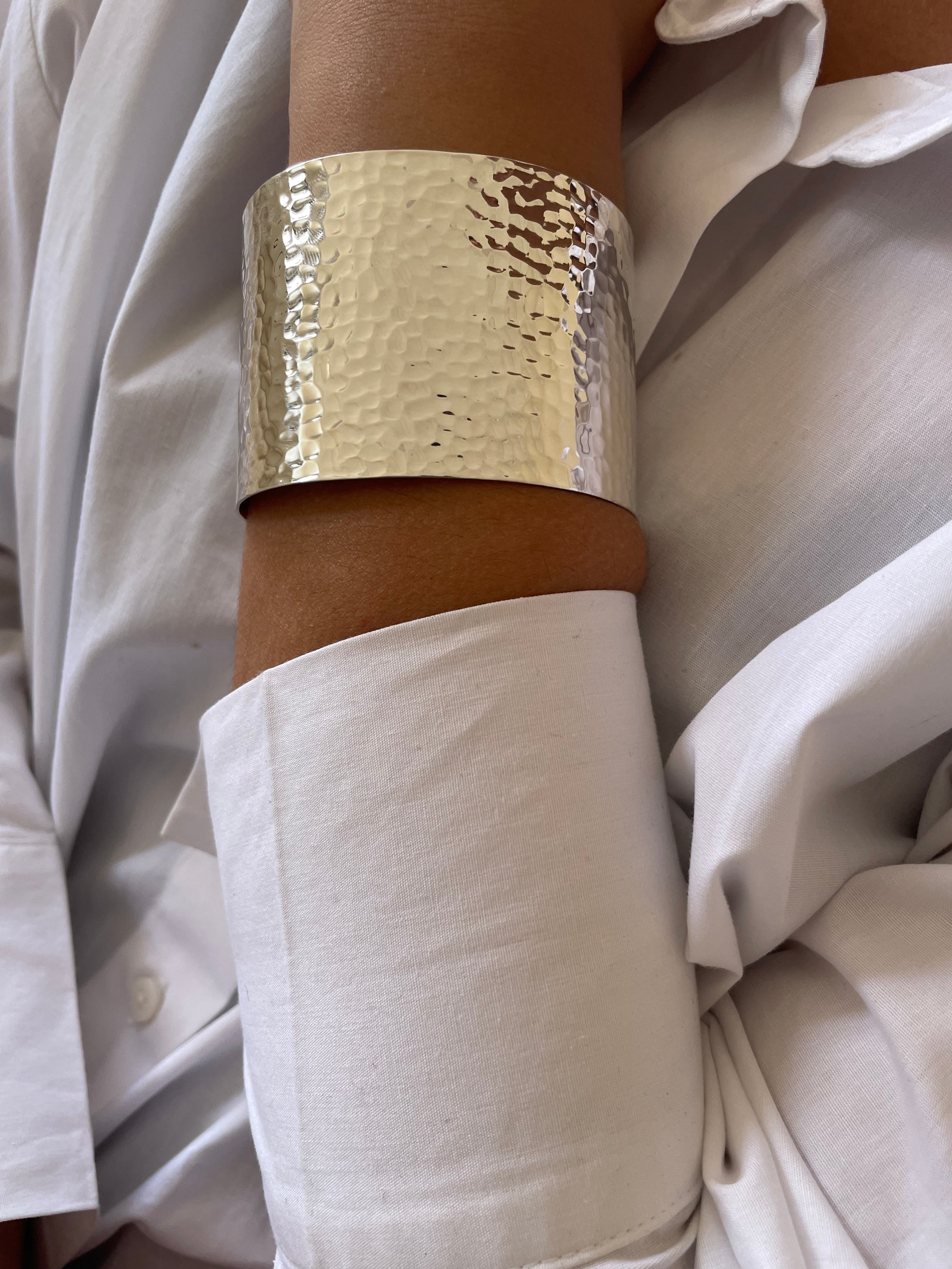 Sterling Silver Large Hammered Cuff Bangle Bracelet