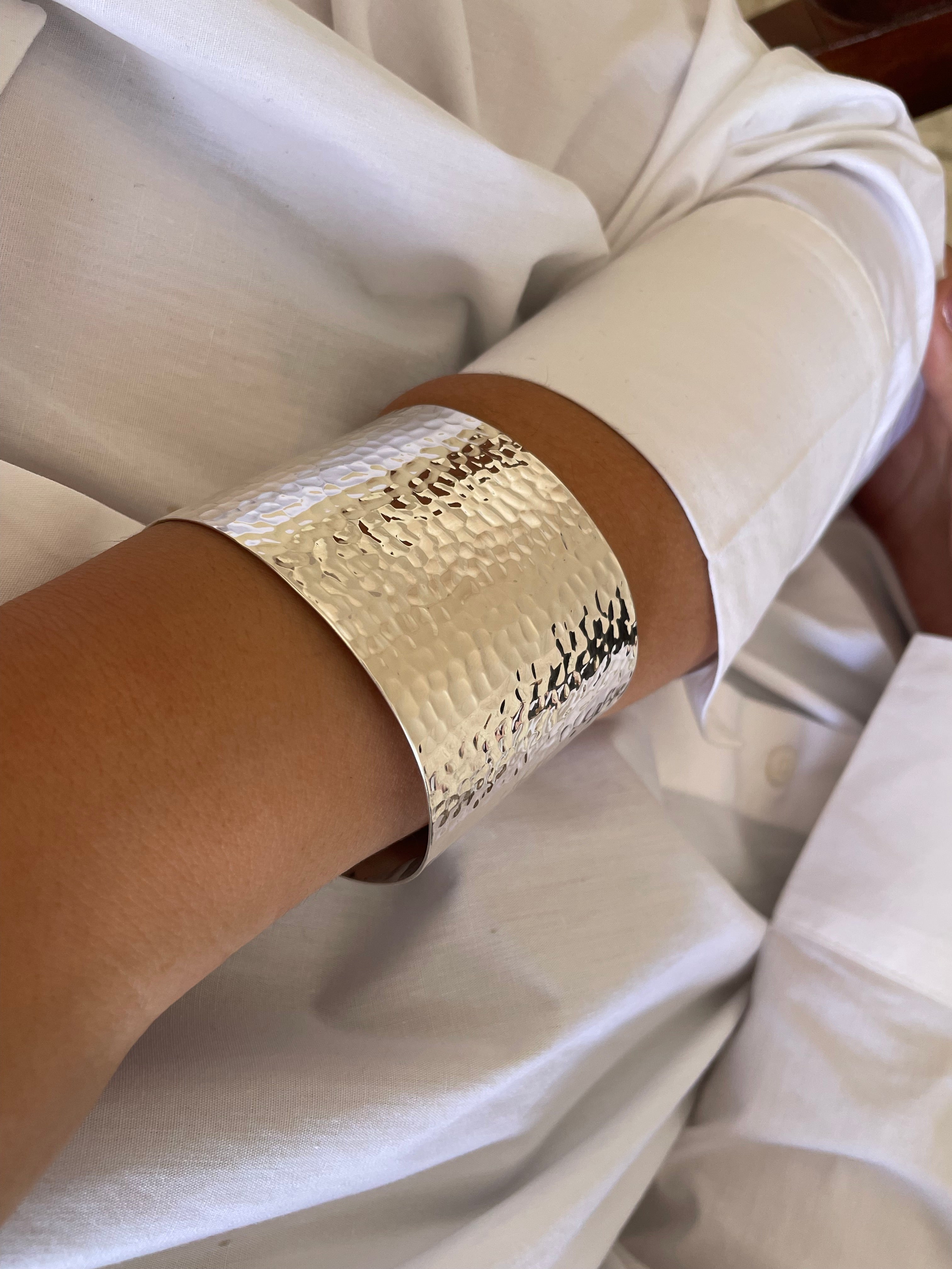 Sterling Silver Large Hammered Cuff Bangle Bracelet