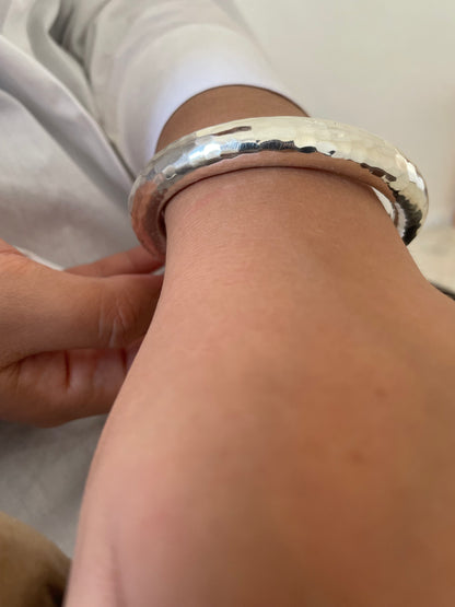 Silver Sterling Bangles: Hammered Texture and Smooth Finish