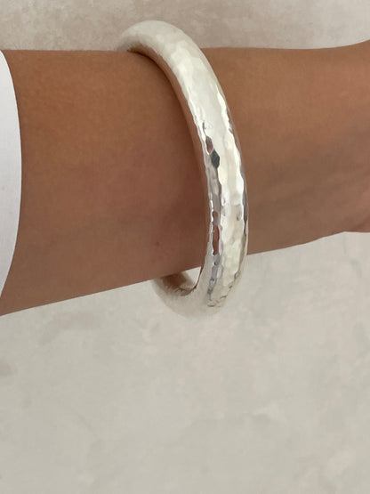 Silver Sterling Bangles: Hammered Texture and Smooth Finish