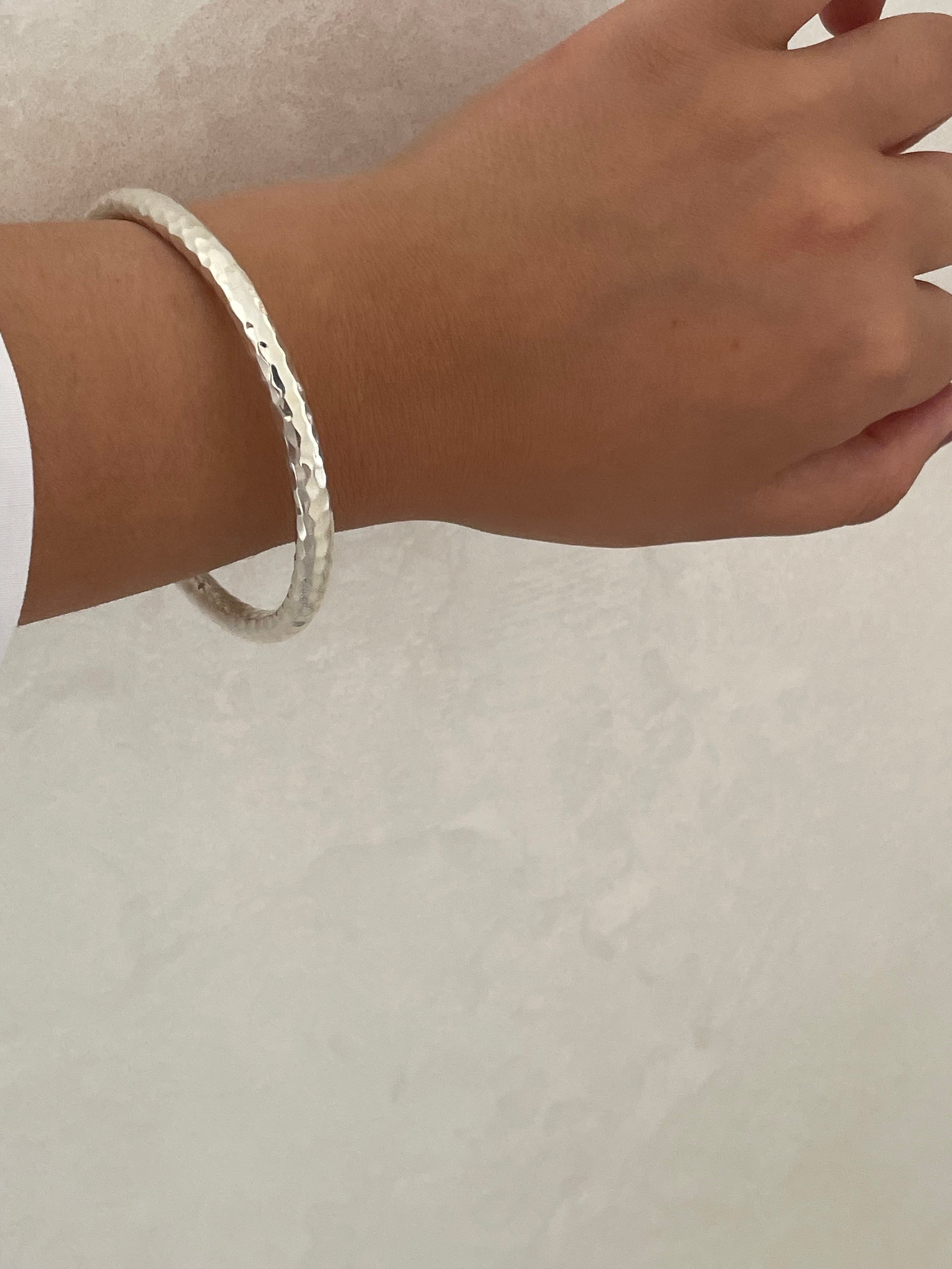 Thick Sterling Silver Hammered Bangle Bracelet