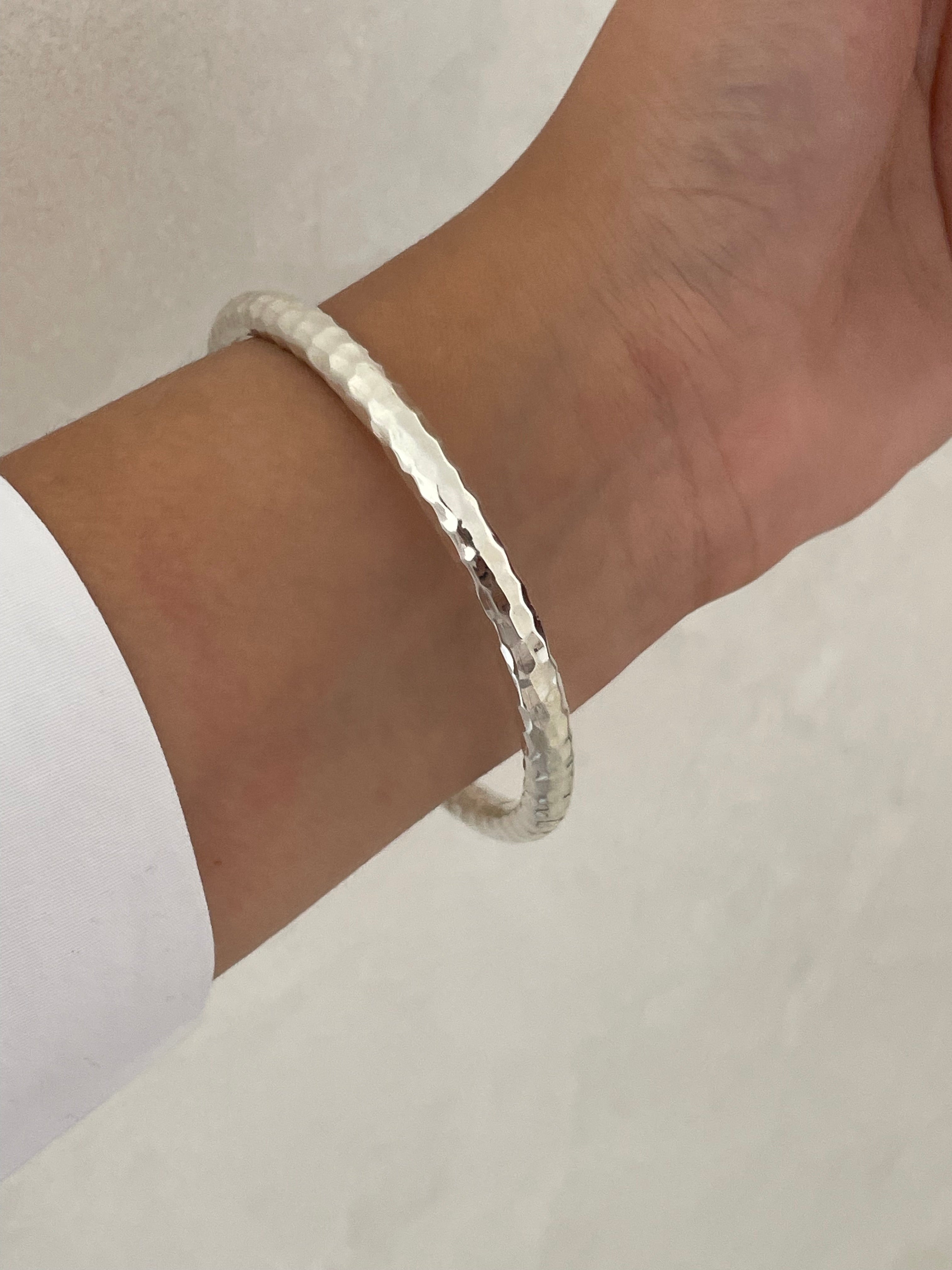 Thick Sterling Silver Hammered Bangle Bracelet