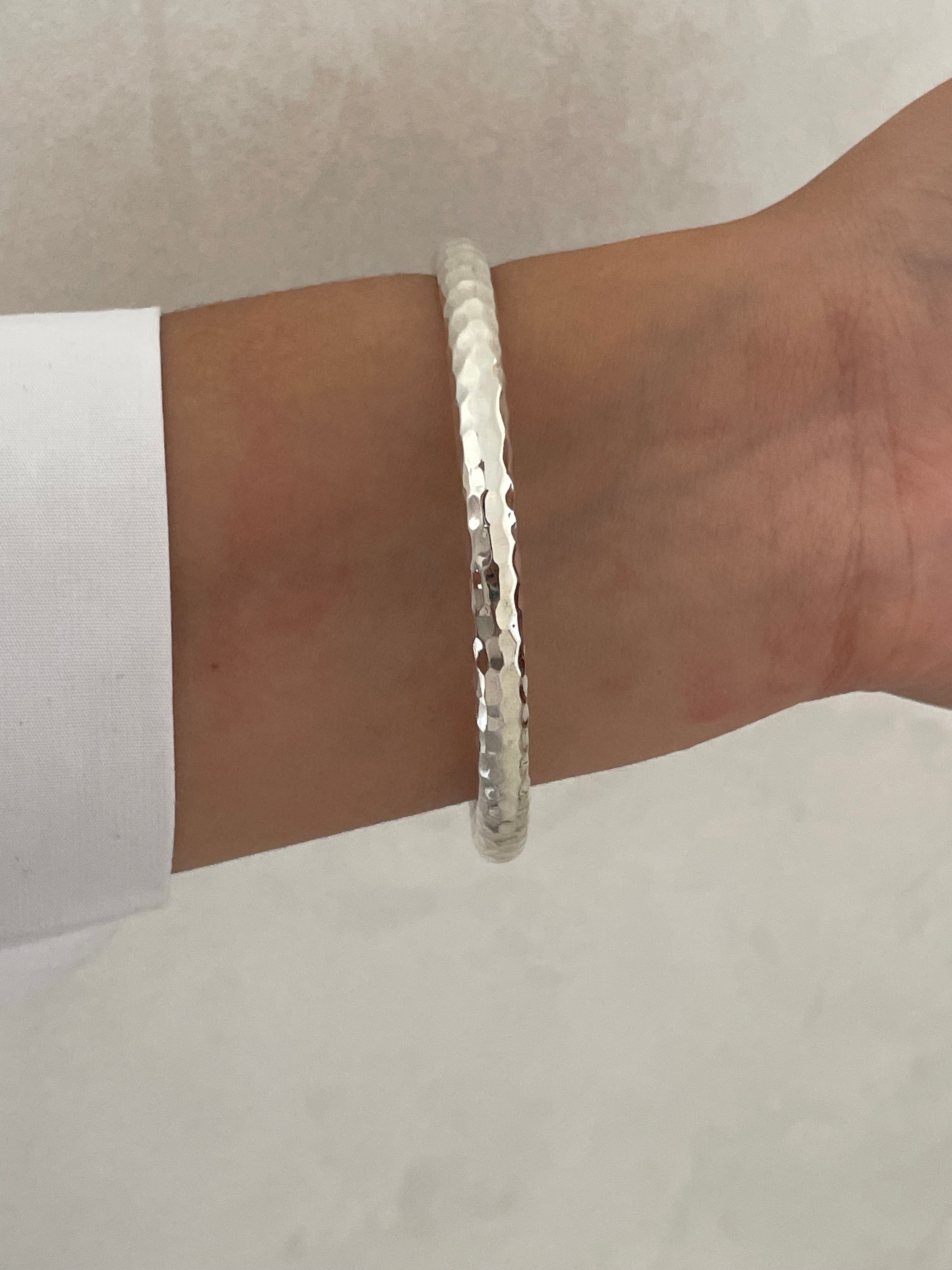 Thick Sterling Silver Hammered Bangle Bracelet