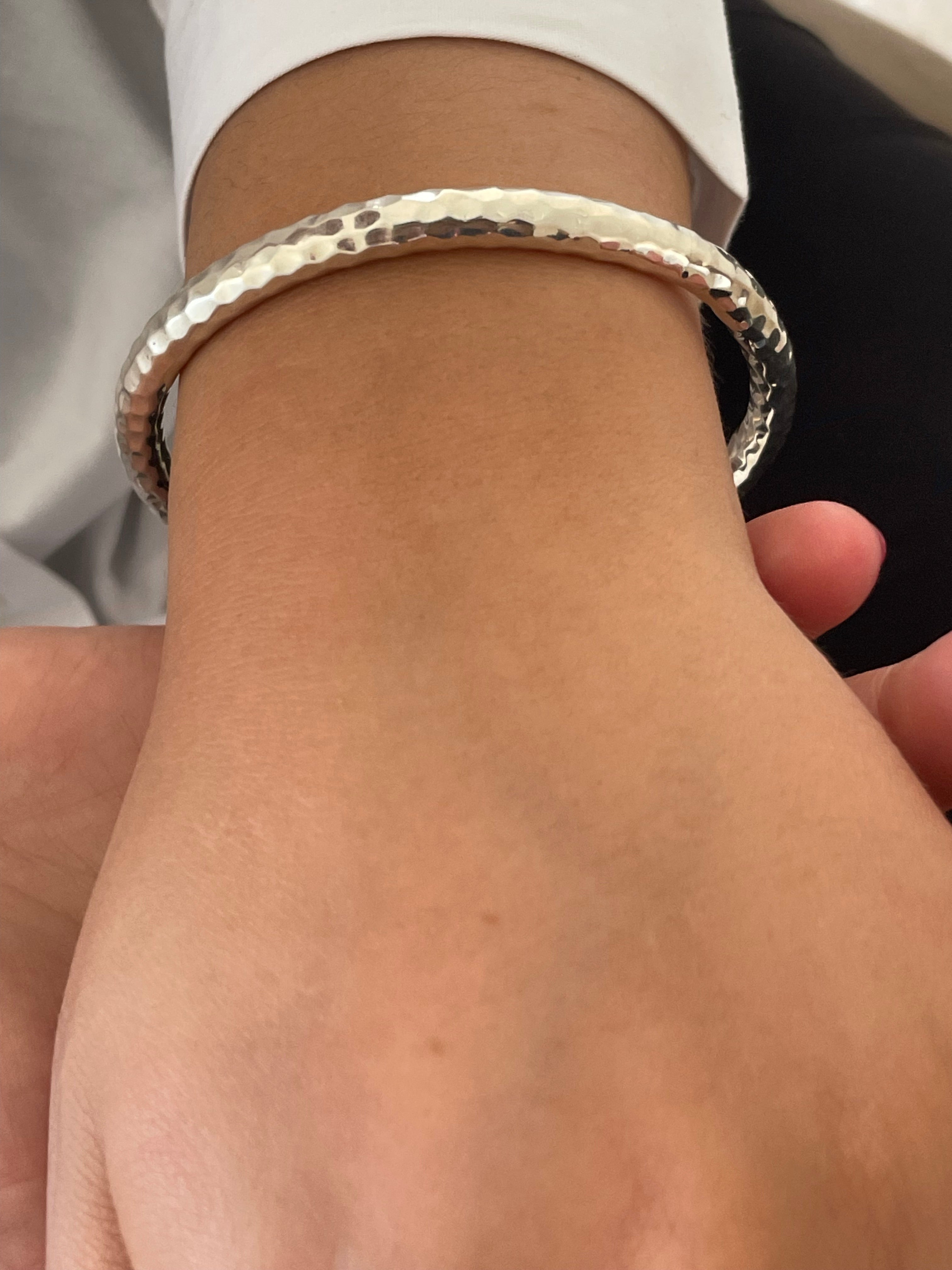 Thick Sterling Silver Hammered Bangle Bracelet