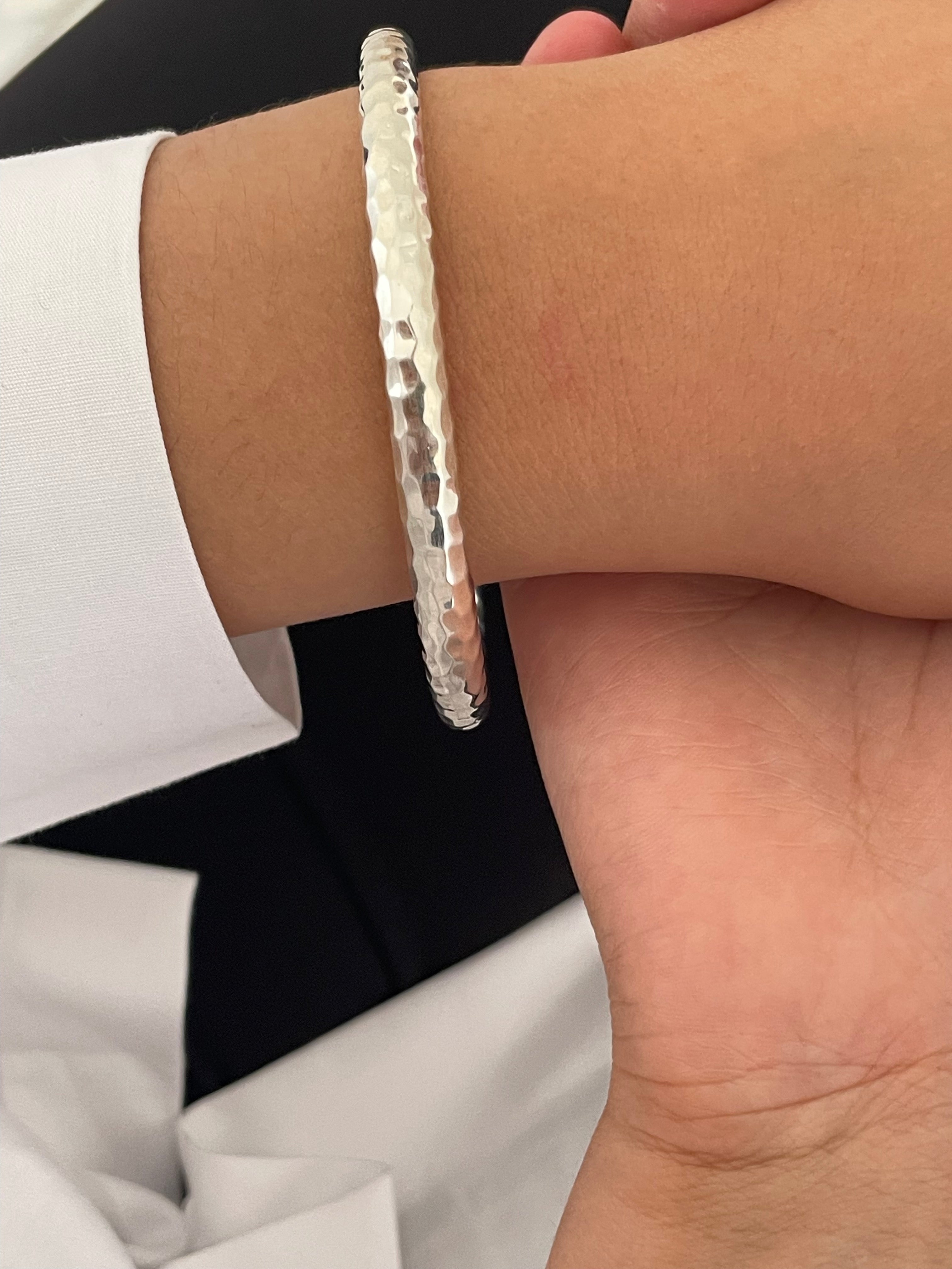 Thick Sterling Silver Hammered Bangle Bracelet
