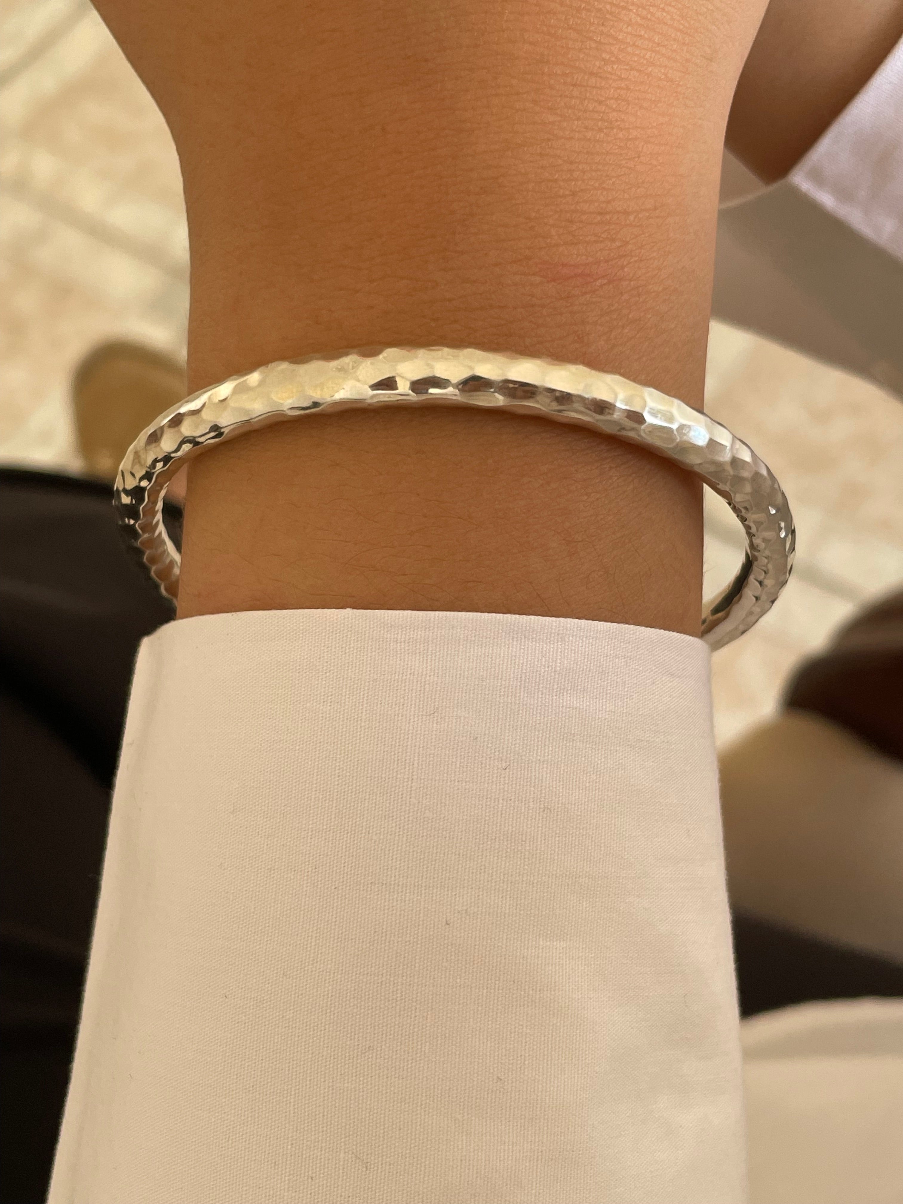 Thick Sterling Silver Hammered Bangle Bracelet