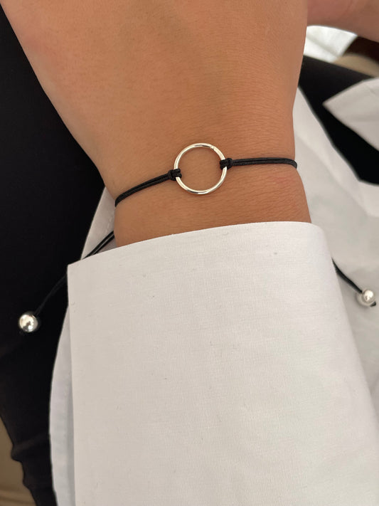 Handmade 925 Sterling Silver Minimalist Circle Charm Bracelet for Women