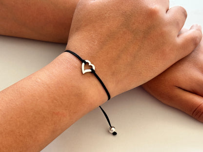 Handmade 925 Sterling Silver Minimalist Open Heart Shaped Charm Bracelet for Women