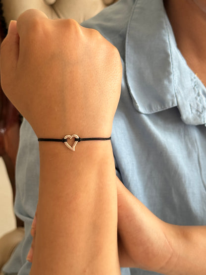 Handmade 925 Sterling Silver Minimalist Open Heart Shaped Charm Bracelet for Women