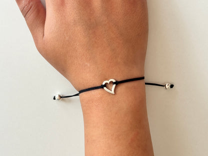 Handmade 925 Sterling Silver Minimalist Open Heart Shaped Charm Bracelet for Women