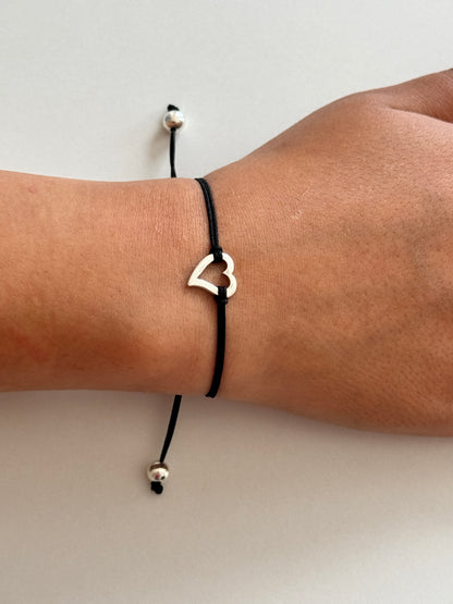 Handmade 925 Sterling Silver Minimalist Open Heart Shaped Charm Bracelet for Women