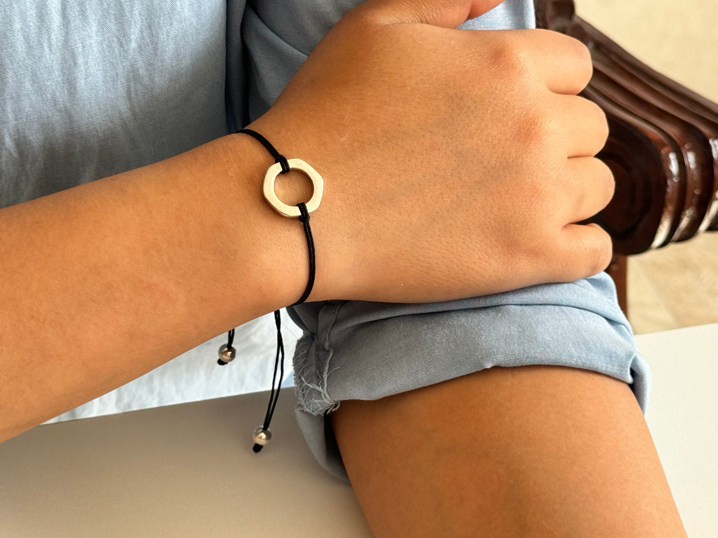 Handmade 925 Sterling Silver Minimalist Circle Bracelet for Women