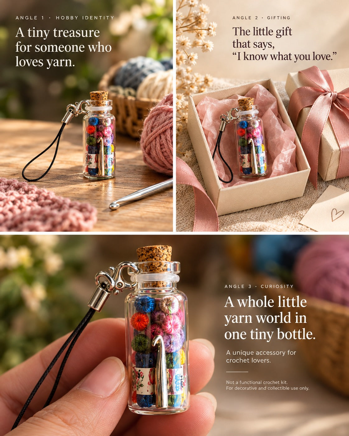 Handy Glory™ Micro-Crochet Miniature Yarn Vial Keychain