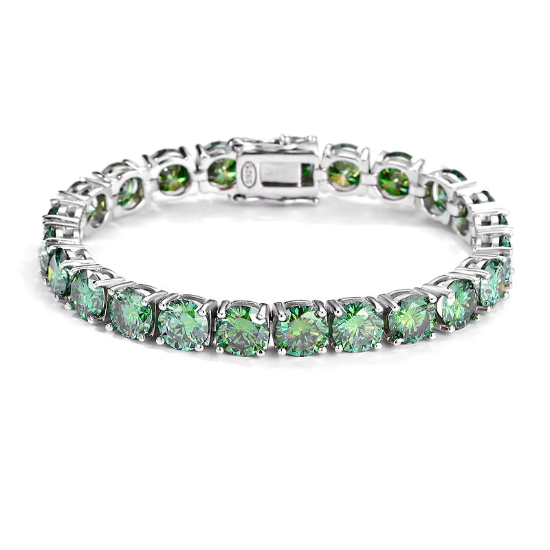 Vivid Green Moissanite Tennis Bracelet in 925 Sterling Silver - Various Sizes & Shades