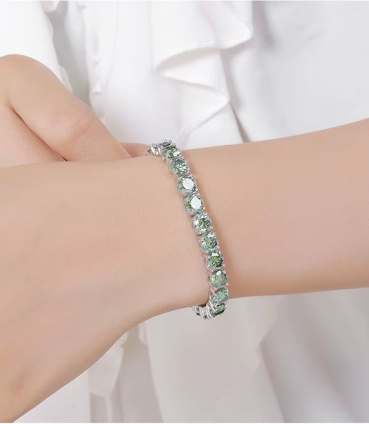 Vivid Green Moissanite Tennis Bracelet in 925 Sterling Silver - Various Sizes & Shades